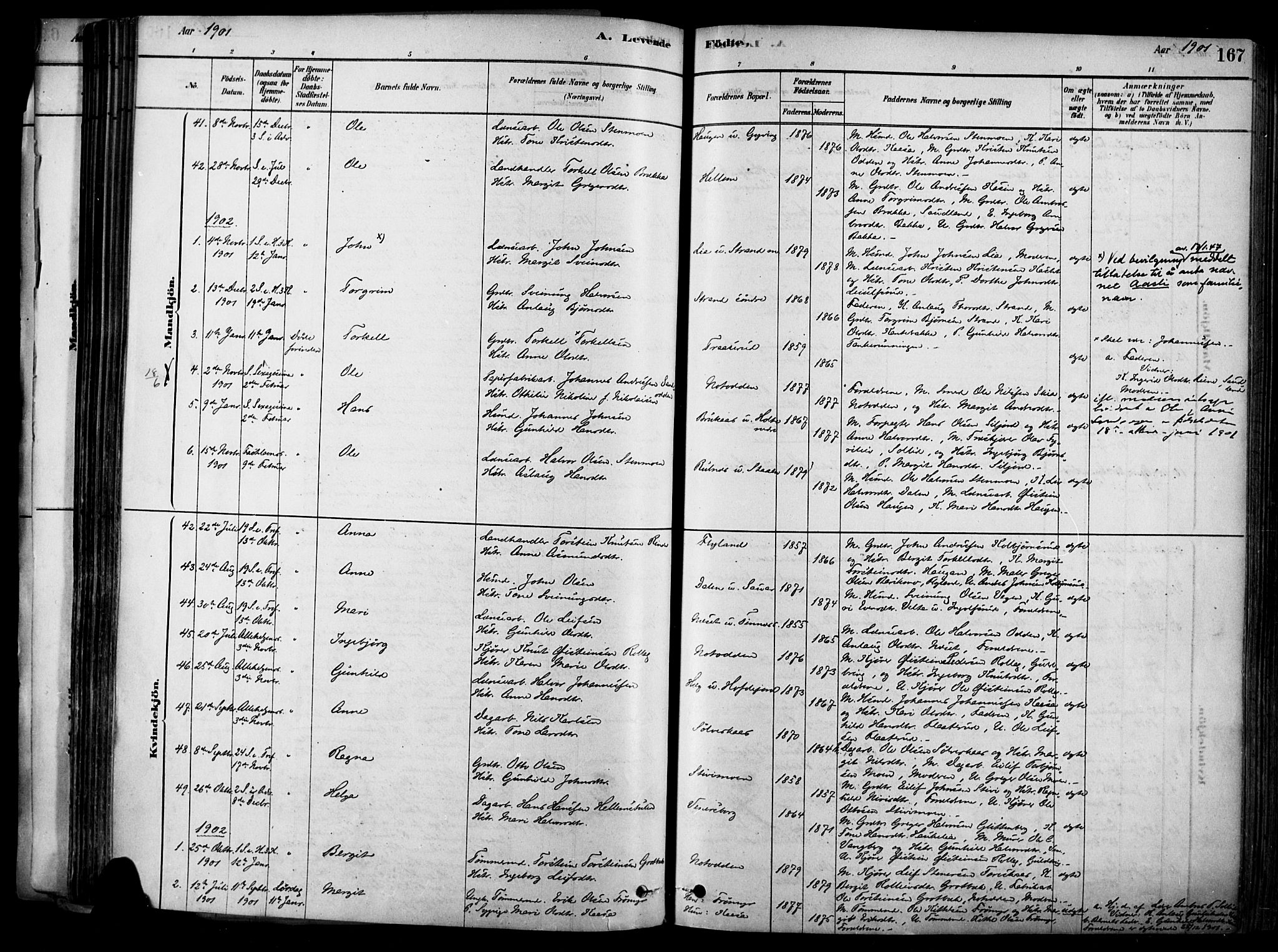 Heddal kirkebøker, SAKO/A-268/F/Fa/L0008: Parish register (official) no. I 8, 1878-1903, p. 167