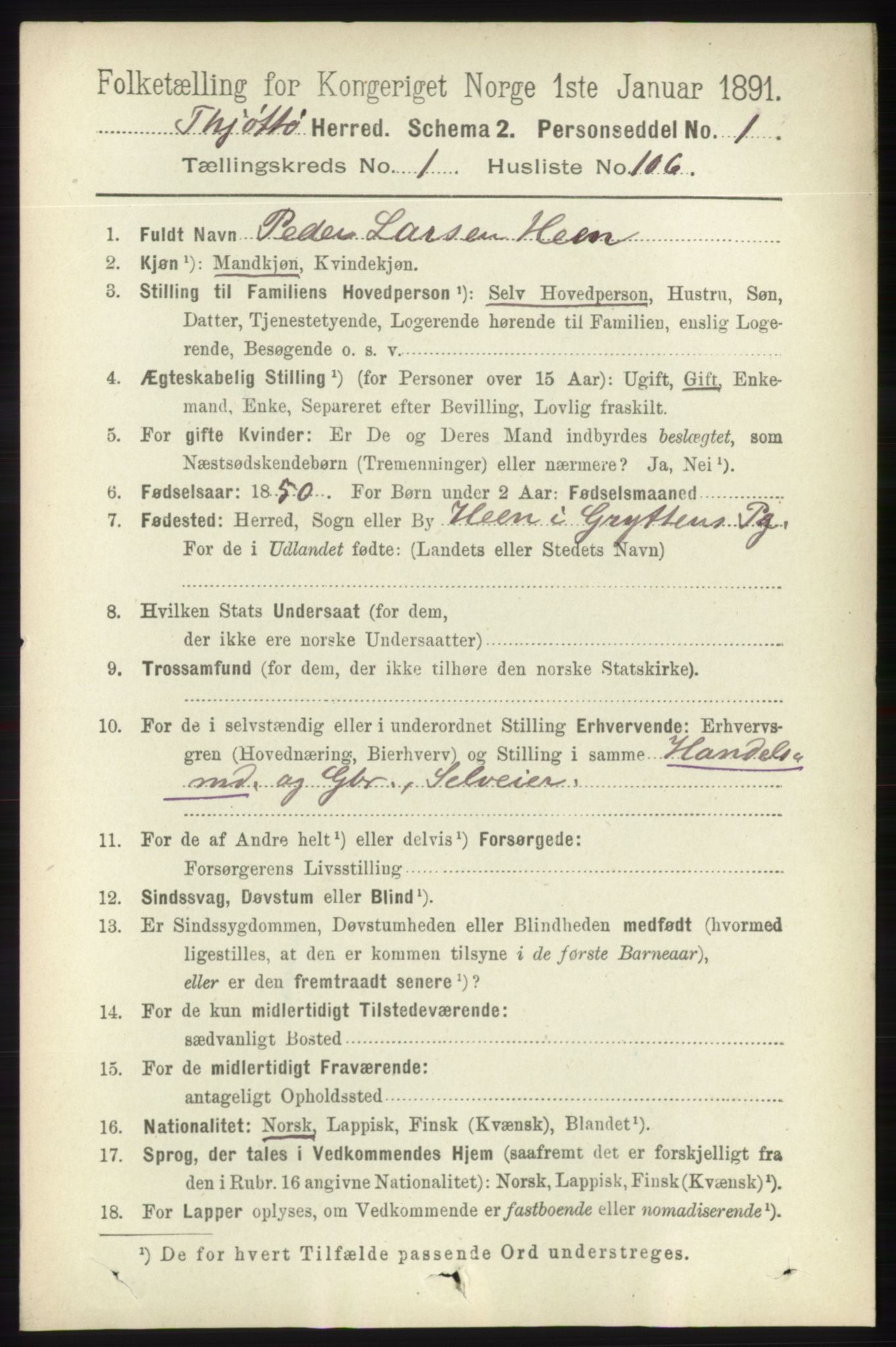 RA, 1891 census for 1817 Tjøtta, 1891, p. 822