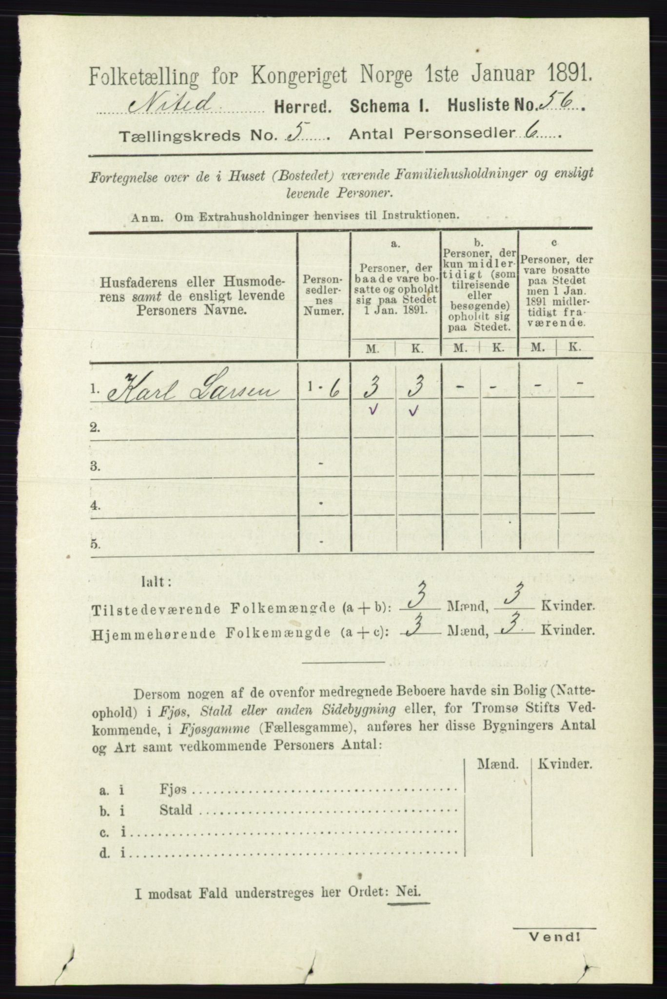 RA, 1891 census for 0233 Nittedal, 1891, p. 2172