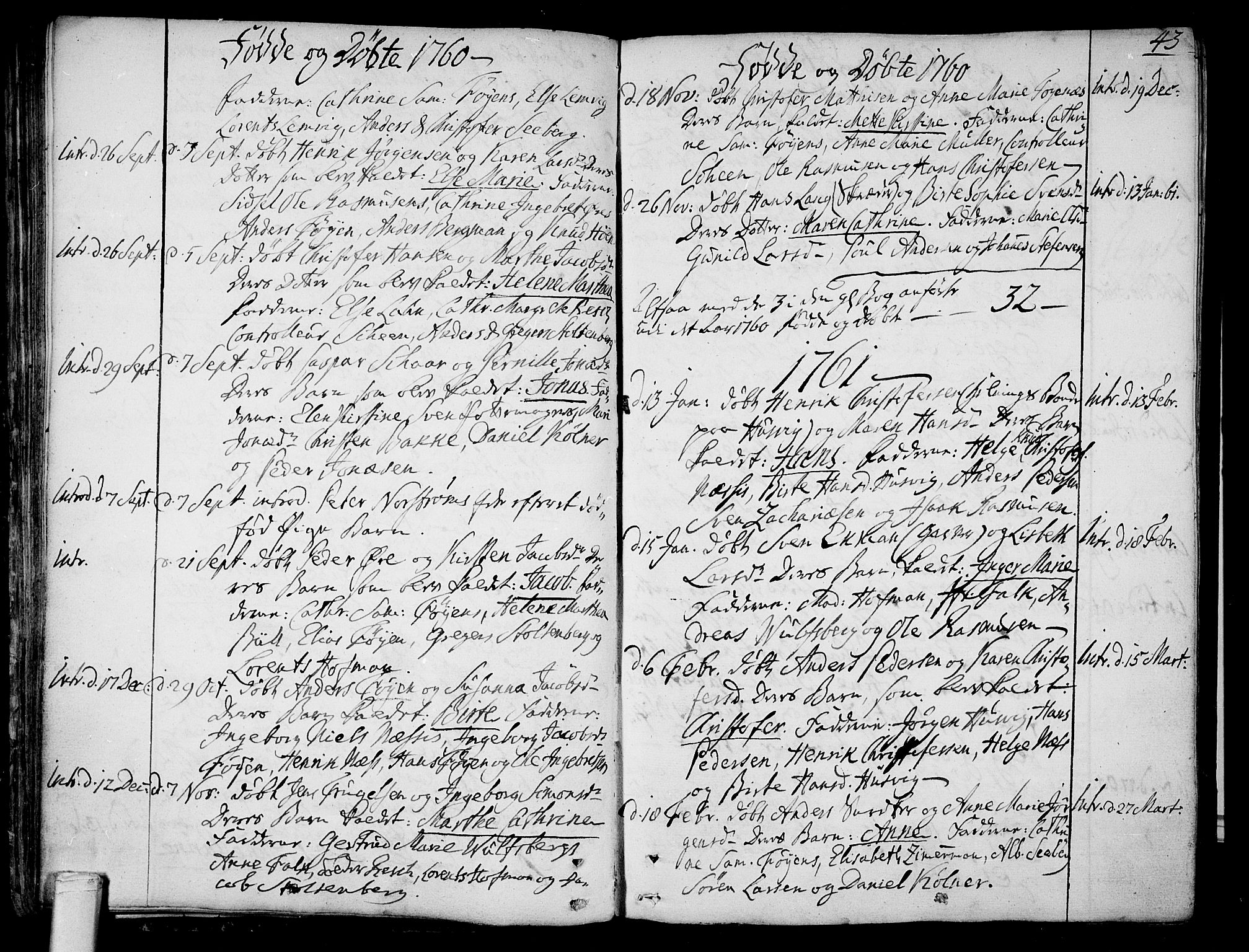 Tønsberg kirkebøker, AV/SAKO-A-330/F/Fa/L0002: Parish register (official) no. I 2, 1760-1796, p. 43