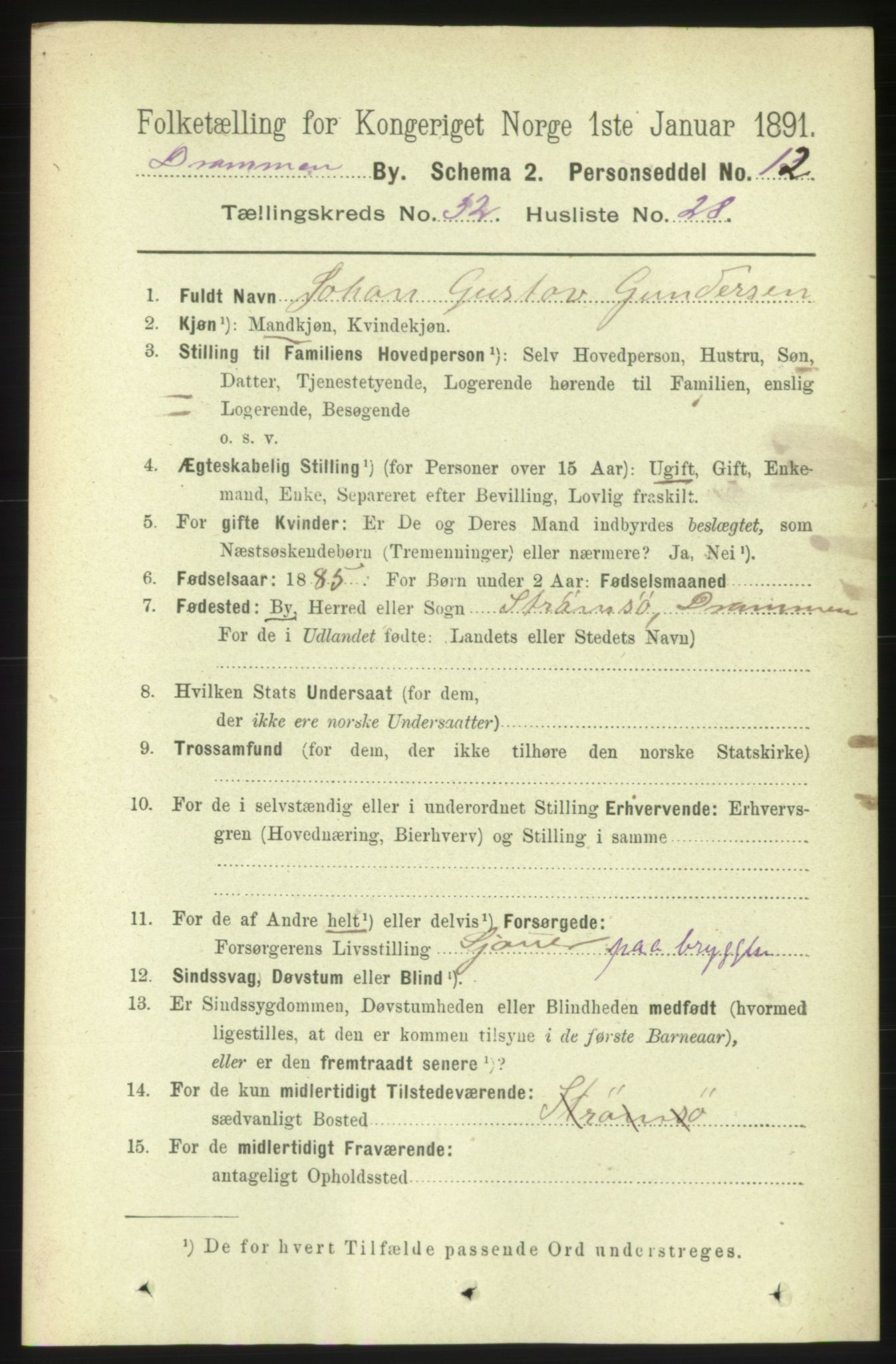 RA, 1891 census for 0602 Drammen, 1891, p. 19614