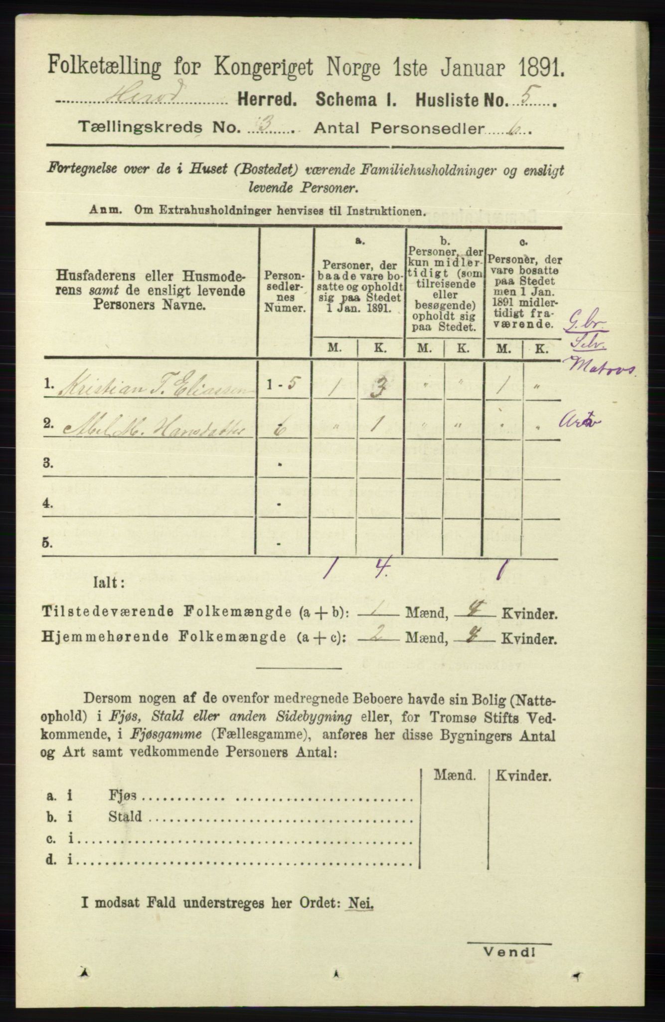 RA, 1891 census for 1039 Herad, 1891, p. 914