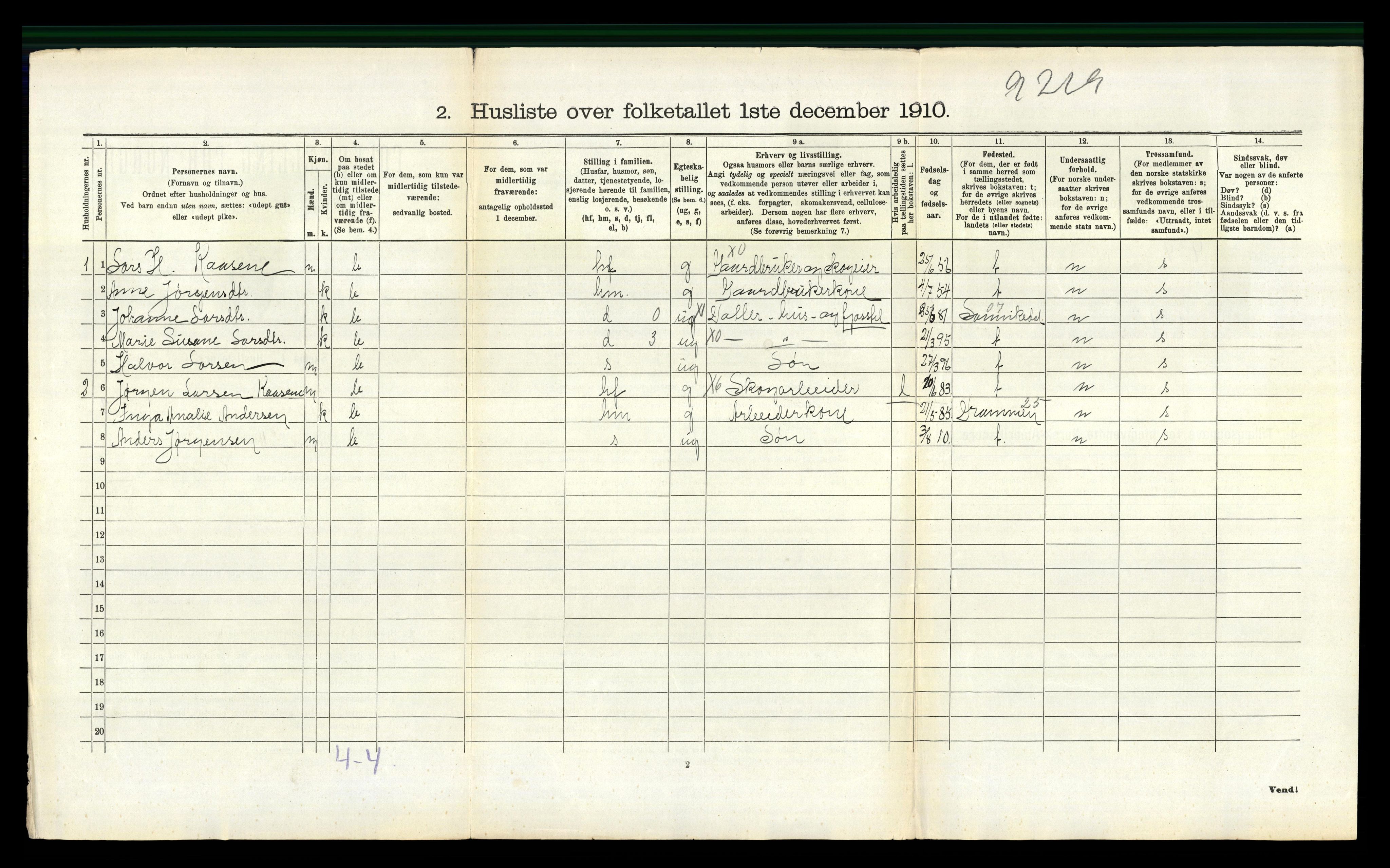 RA, 1910 census for Drangedal, 1910, p. 356