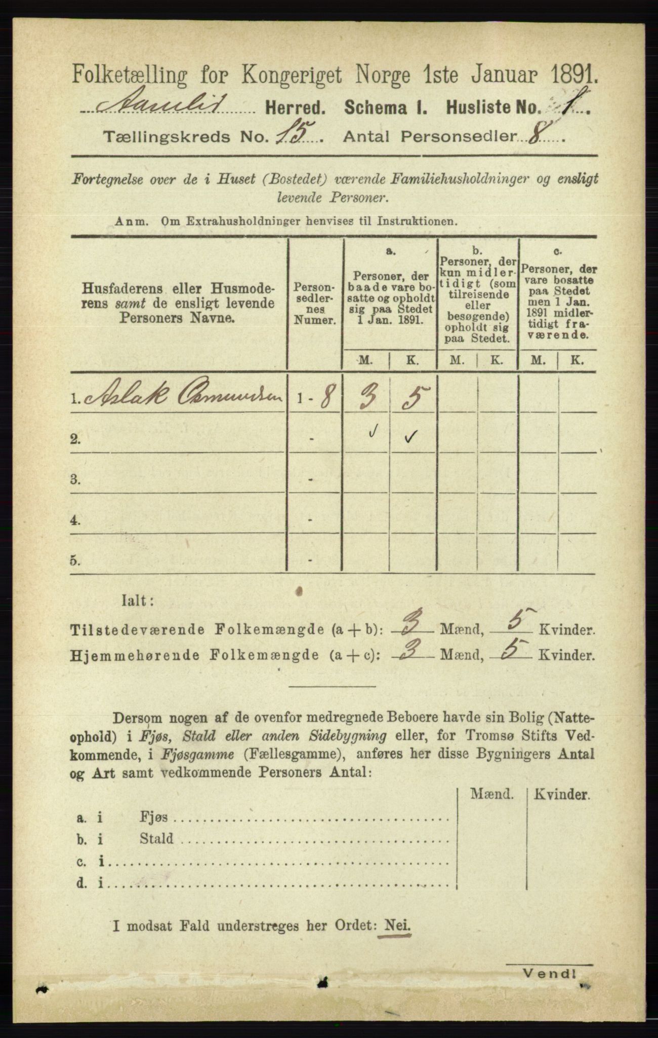 RA, 1891 census for 0929 Åmli, 1891, p. 2519