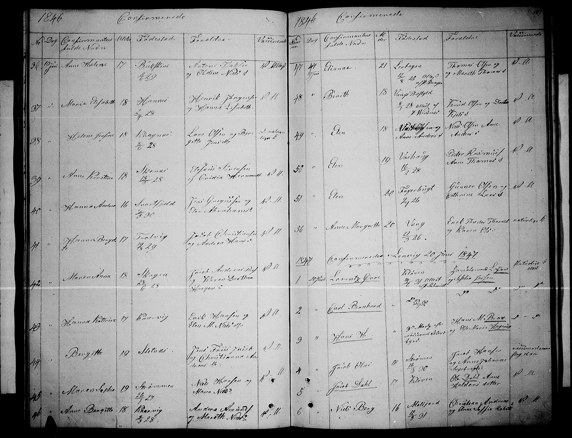 Lenvik sokneprestembete, SATØ/S-1310/H/Ha/Hab/L0003klokker: Parish register (copy) no. 3, 1844-1858, p. 107