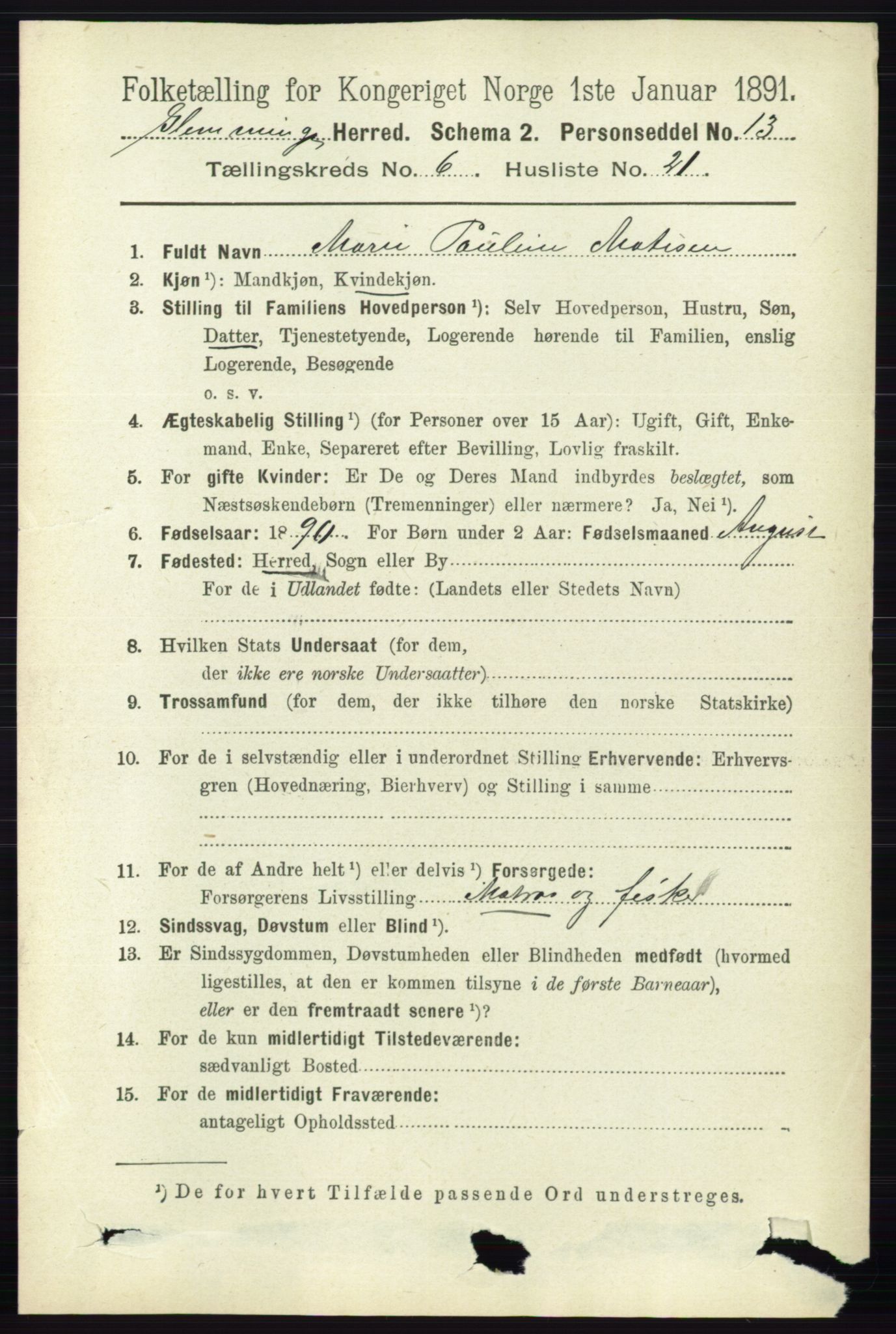 RA, 1891 census for 0132 Glemmen, 1891, p. 7676