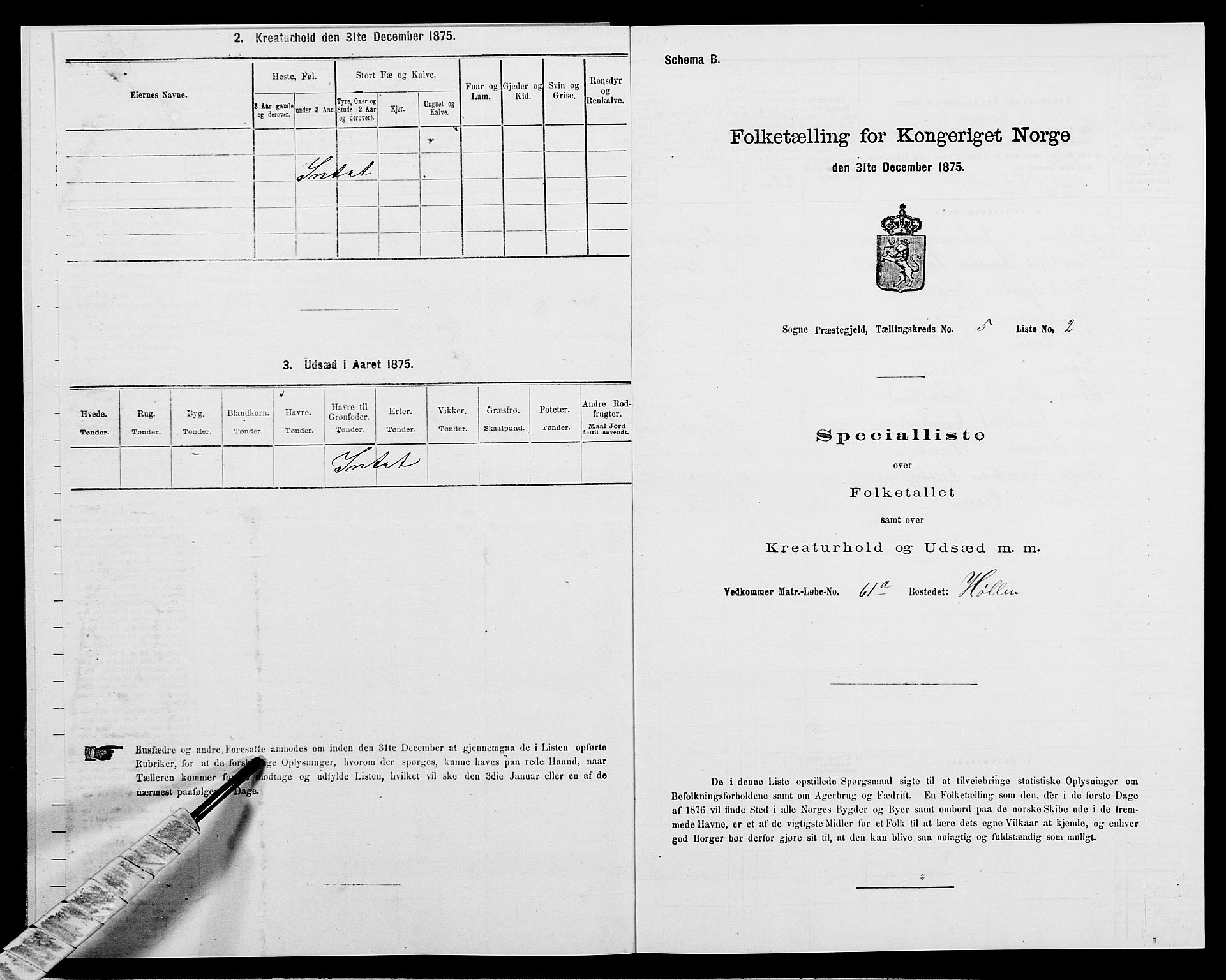 SAK, 1875 census for 1018P Søgne, 1875, p. 357