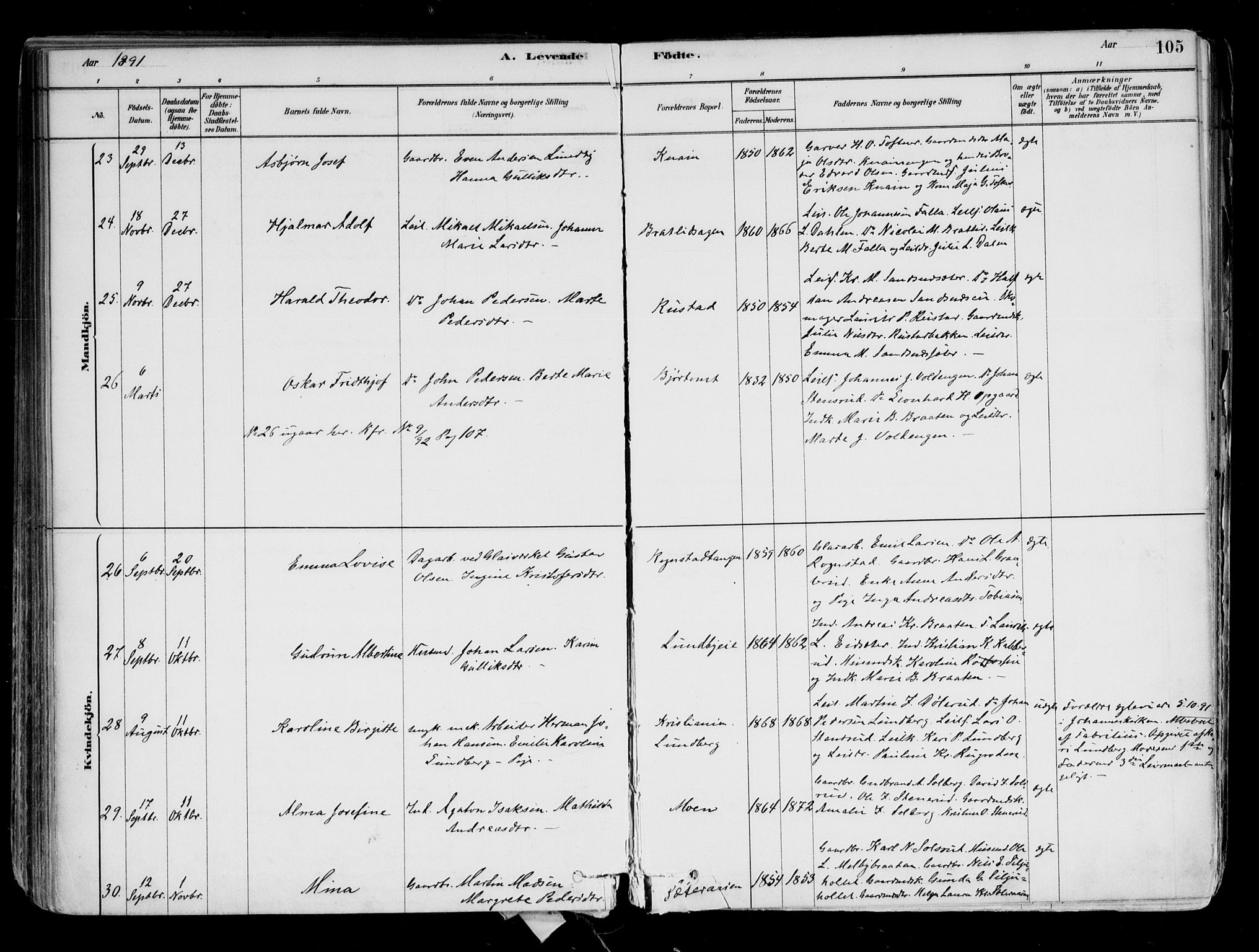 Hurdal prestekontor Kirkebøker, AV/SAO-A-10889/F/Fa/L0007: Parish register (official) no. I 7, 1878-1906, p. 105