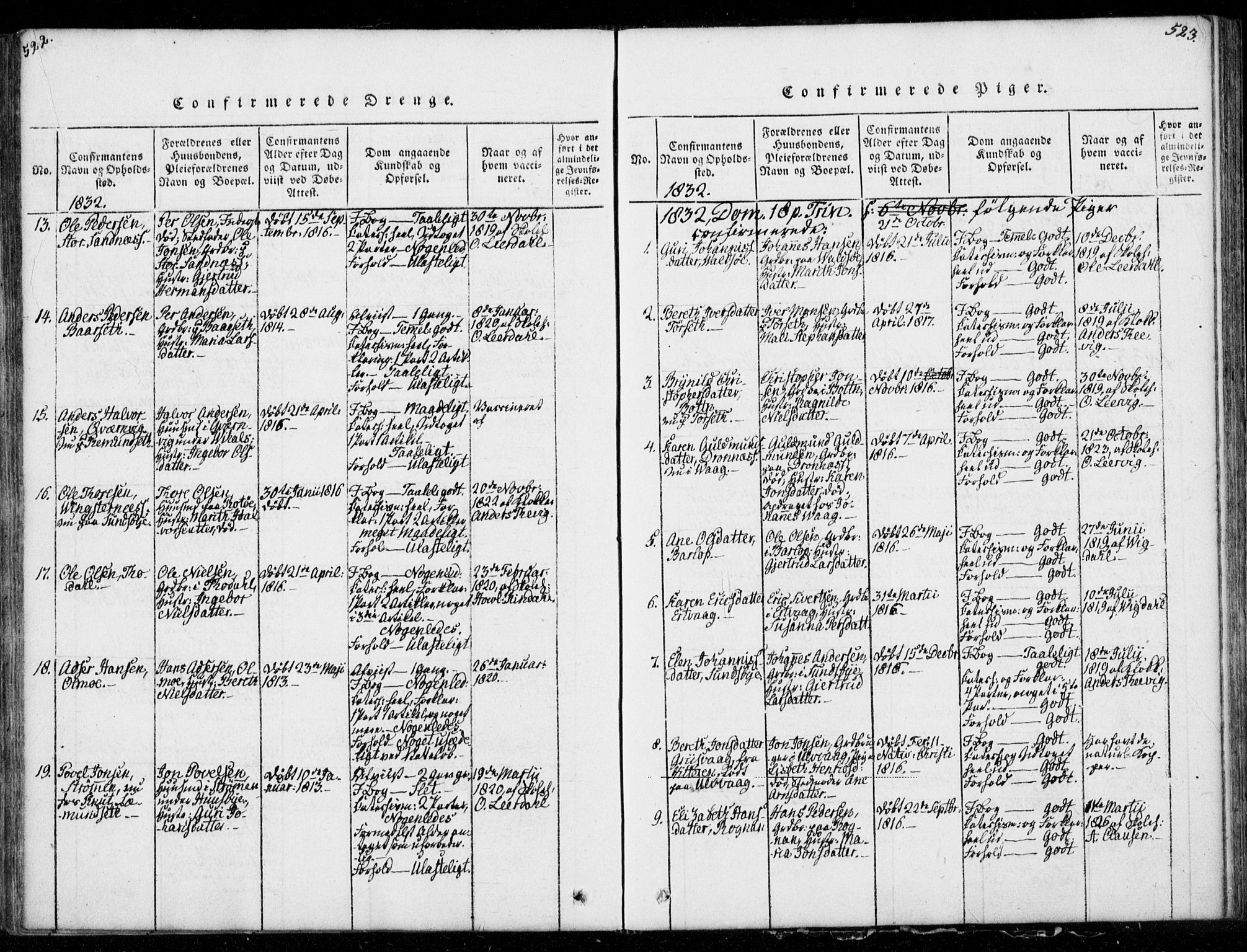 Ministerialprotokoller, klokkerbøker og fødselsregistre - Møre og Romsdal, AV/SAT-A-1454/578/L0903: Parish register (official) no. 578A02, 1819-1838, p. 522-523