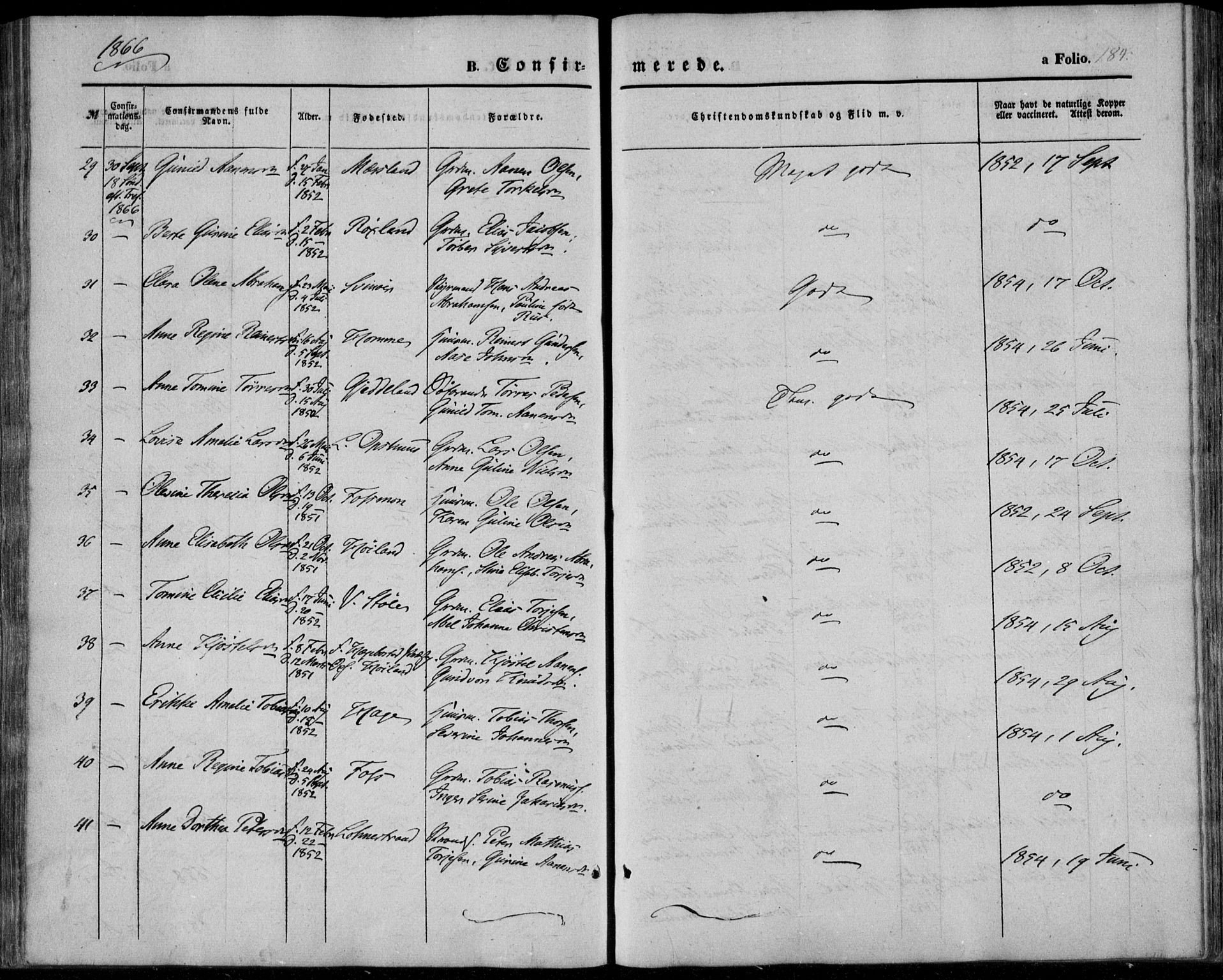 Sør-Audnedal sokneprestkontor, AV/SAK-1111-0039/F/Fa/Fab/L0007: Parish register (official) no. A 7, 1855-1876, p. 184