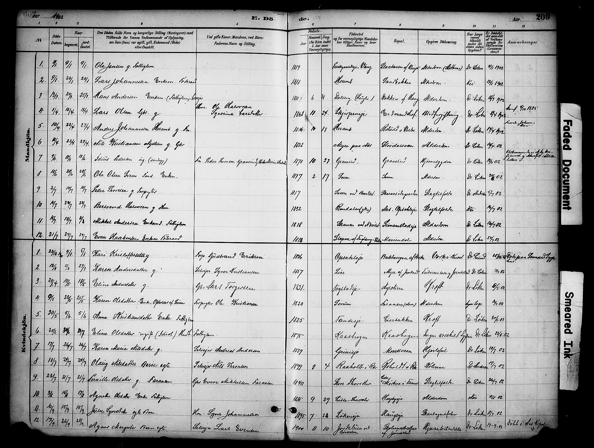 Ringsaker prestekontor, SAH/PREST-014/K/Ka/L0016: Parish register (official) no. 16, 1891-1904, p. 209