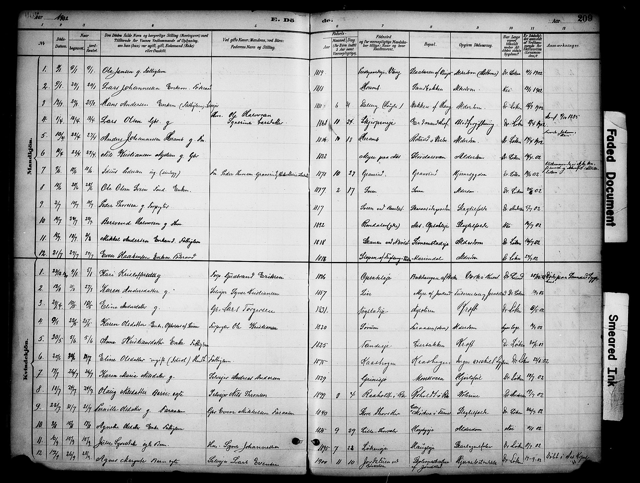 Ringsaker prestekontor, AV/SAH-PREST-014/K/Ka/L0016: Parish register (official) no. 16, 1891-1904, p. 209