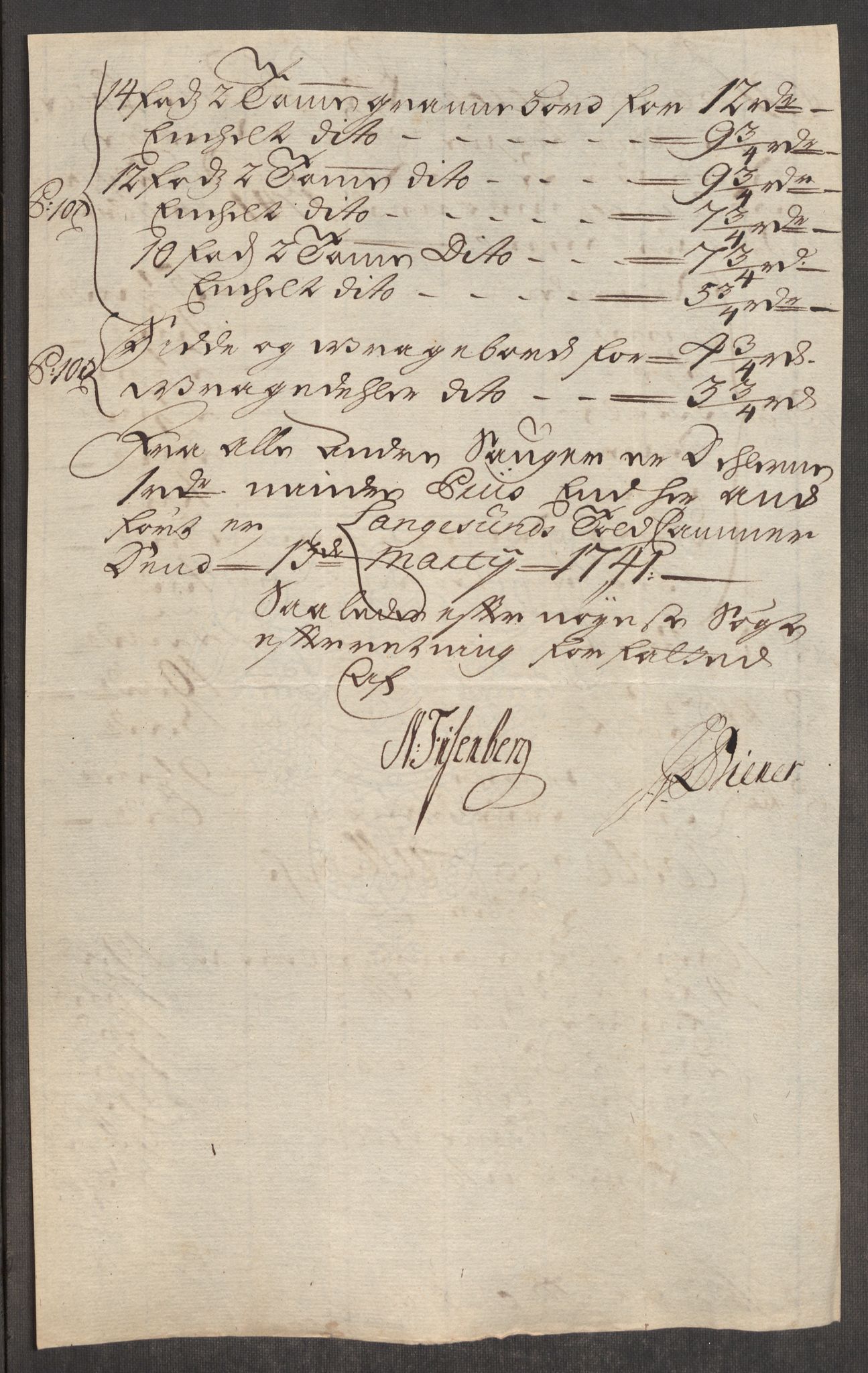 Rentekammeret inntil 1814, Realistisk ordnet avdeling, RA/EA-4070/Oe/L0002: [Ø1]: Priskuranter, 1740-1744, p. 303