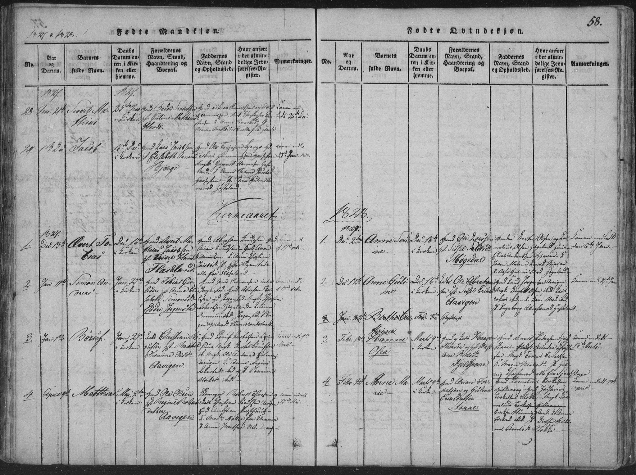 Sør-Audnedal sokneprestkontor, SAK/1111-0039/F/Fa/Faa/L0001: Parish register (official) no. A 1, 1816-1848, p. 58