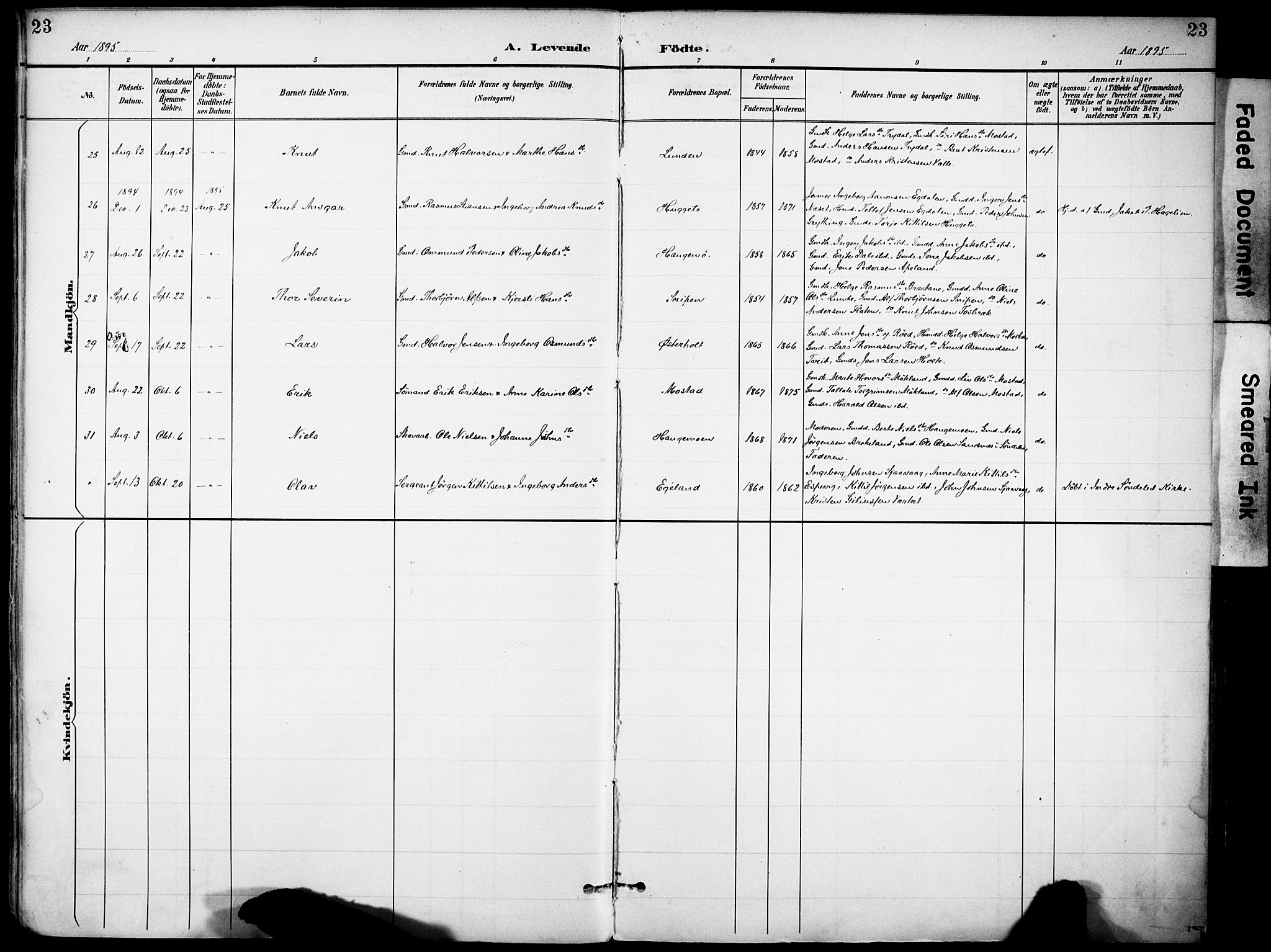 Gjerstad sokneprestkontor, AV/SAK-1111-0014/F/Fa/Faa/L0010: Parish register (official) no. A 10, 1891-1902, p. 23