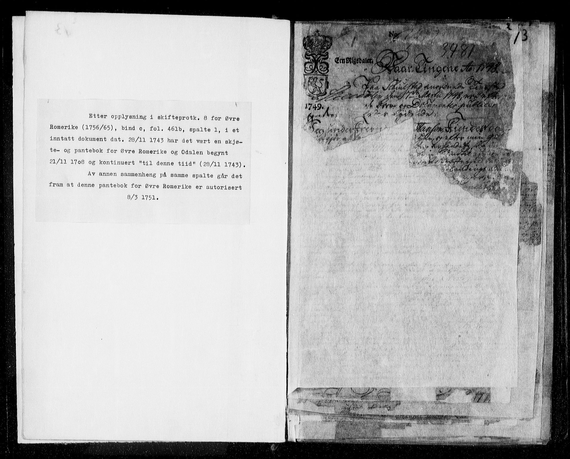 Øvre Romerike sorenskriveri, SAO/A-10649/G/Gb/L0001a: Mortgage book no. 1a, 1748-1756, p. 1