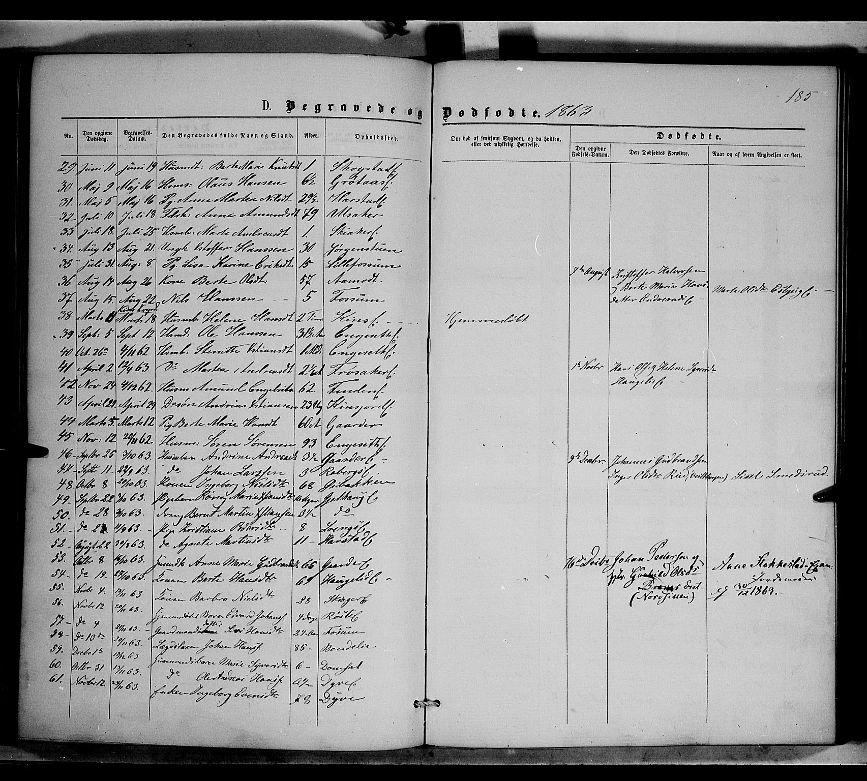 Nordre Land prestekontor, AV/SAH-PREST-124/H/Ha/Haa/L0001: Parish register (official) no. 1, 1860-1871, p. 185