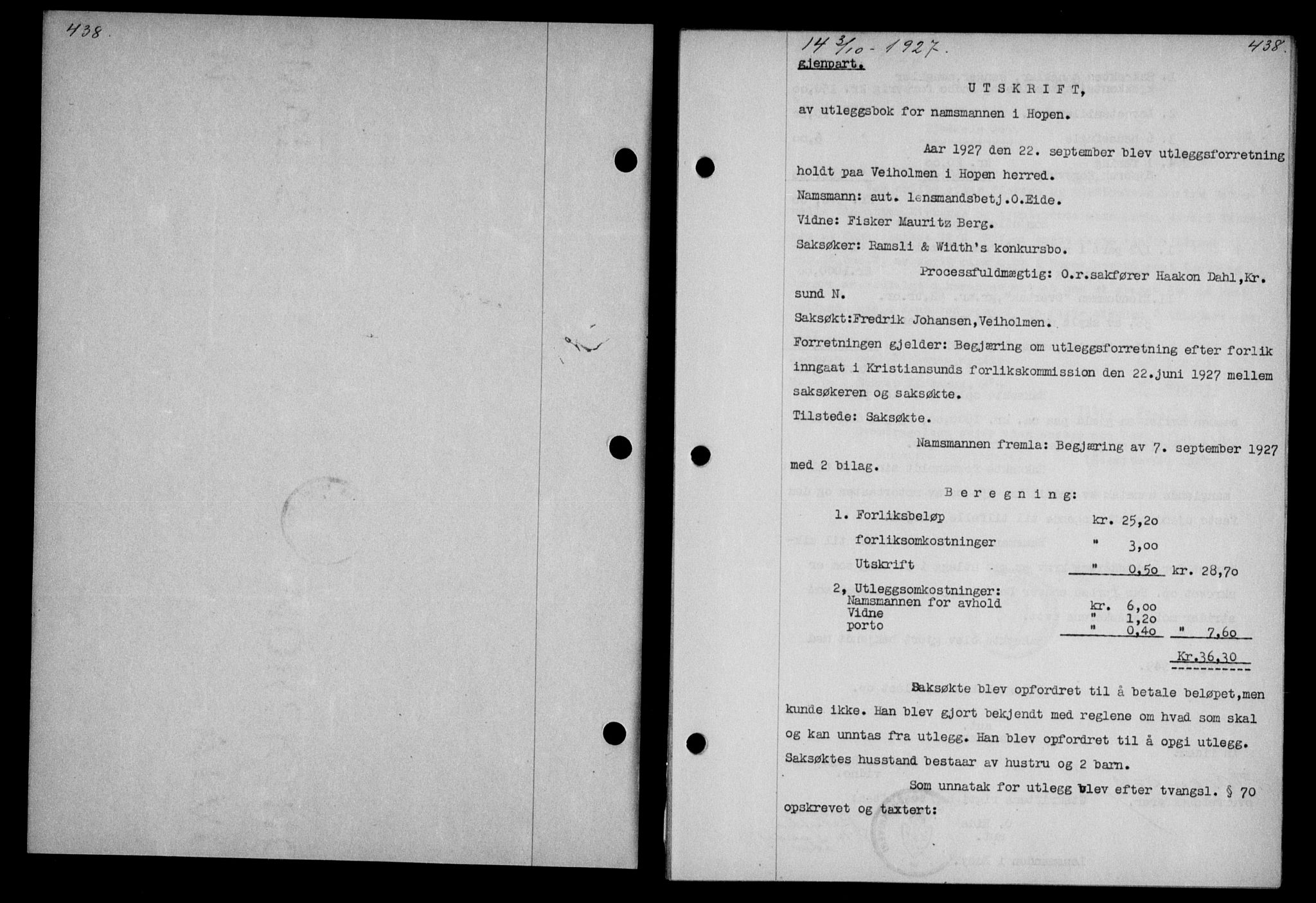 Nordmøre sorenskriveri, AV/SAT-A-4132/1/2/2Ca/L0062: Mortgage book no. 52, 1927-1927, Deed date: 03.10.1927