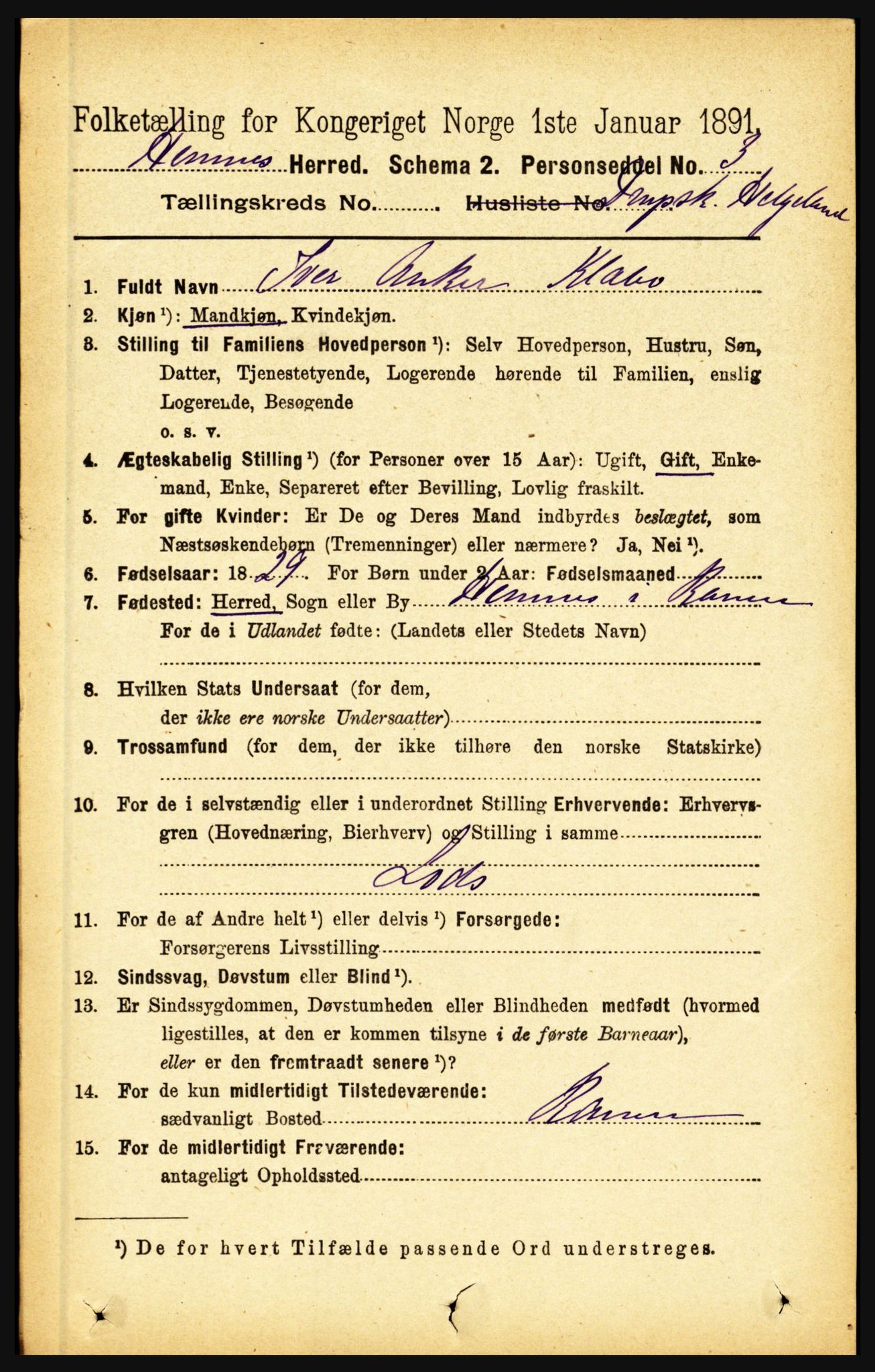 RA, 1891 census for 1832 Hemnes, 1891, p. 5721