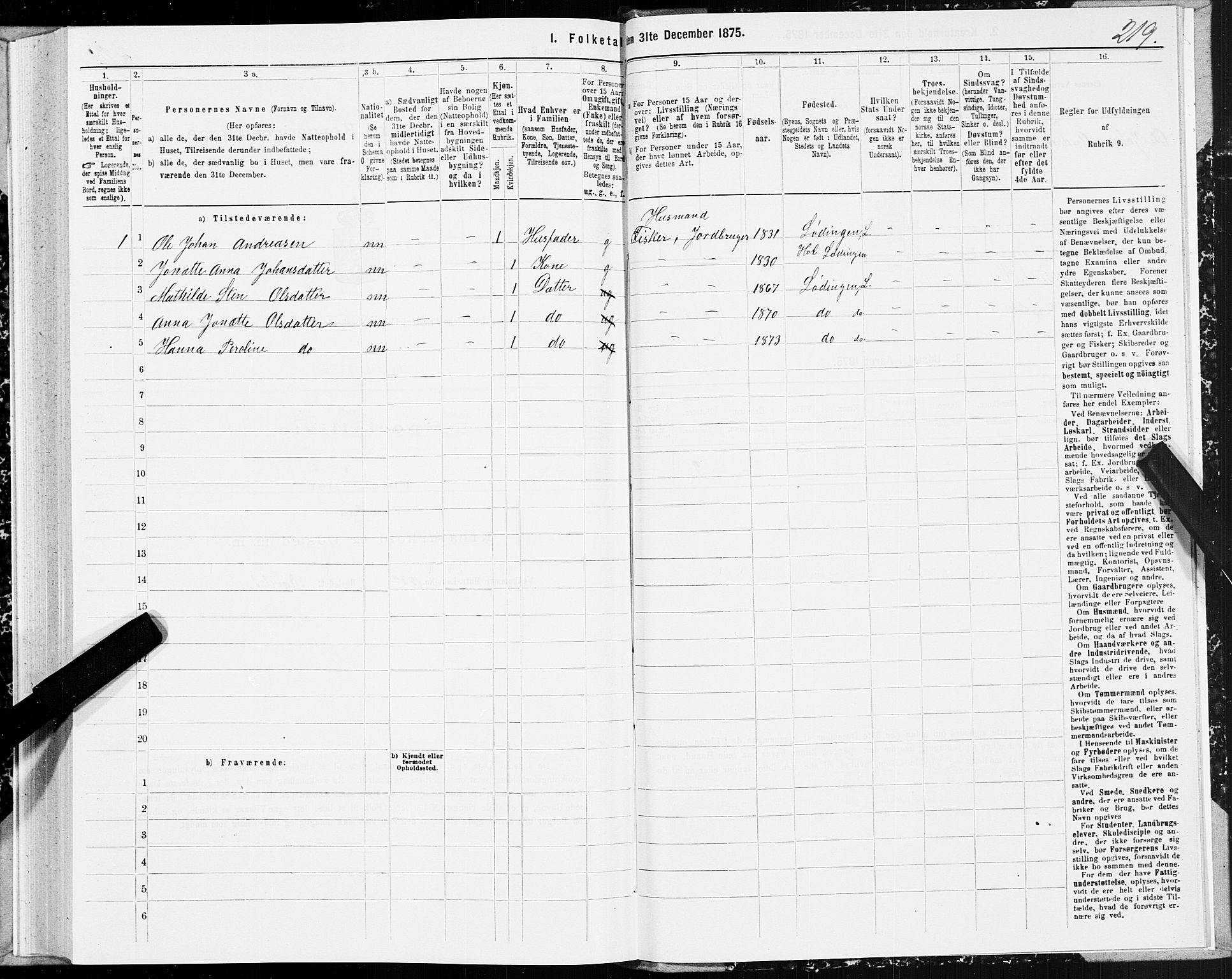 SAT, 1875 census for 1851P Lødingen, 1875, p. 2219