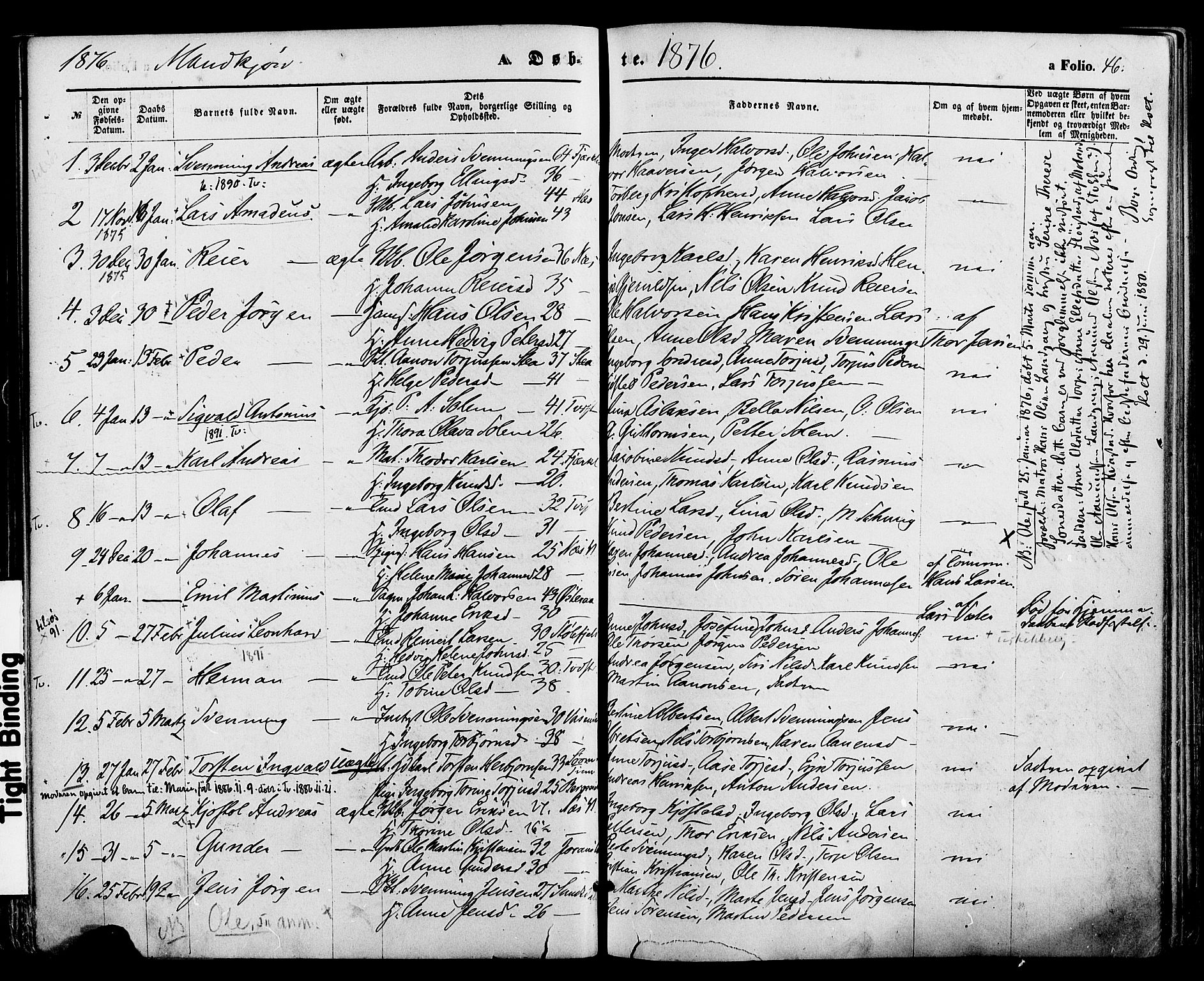 Holt sokneprestkontor, AV/SAK-1111-0021/F/Fa/L0010: Parish register (official) no. A 10, 1872-1885, p. 46