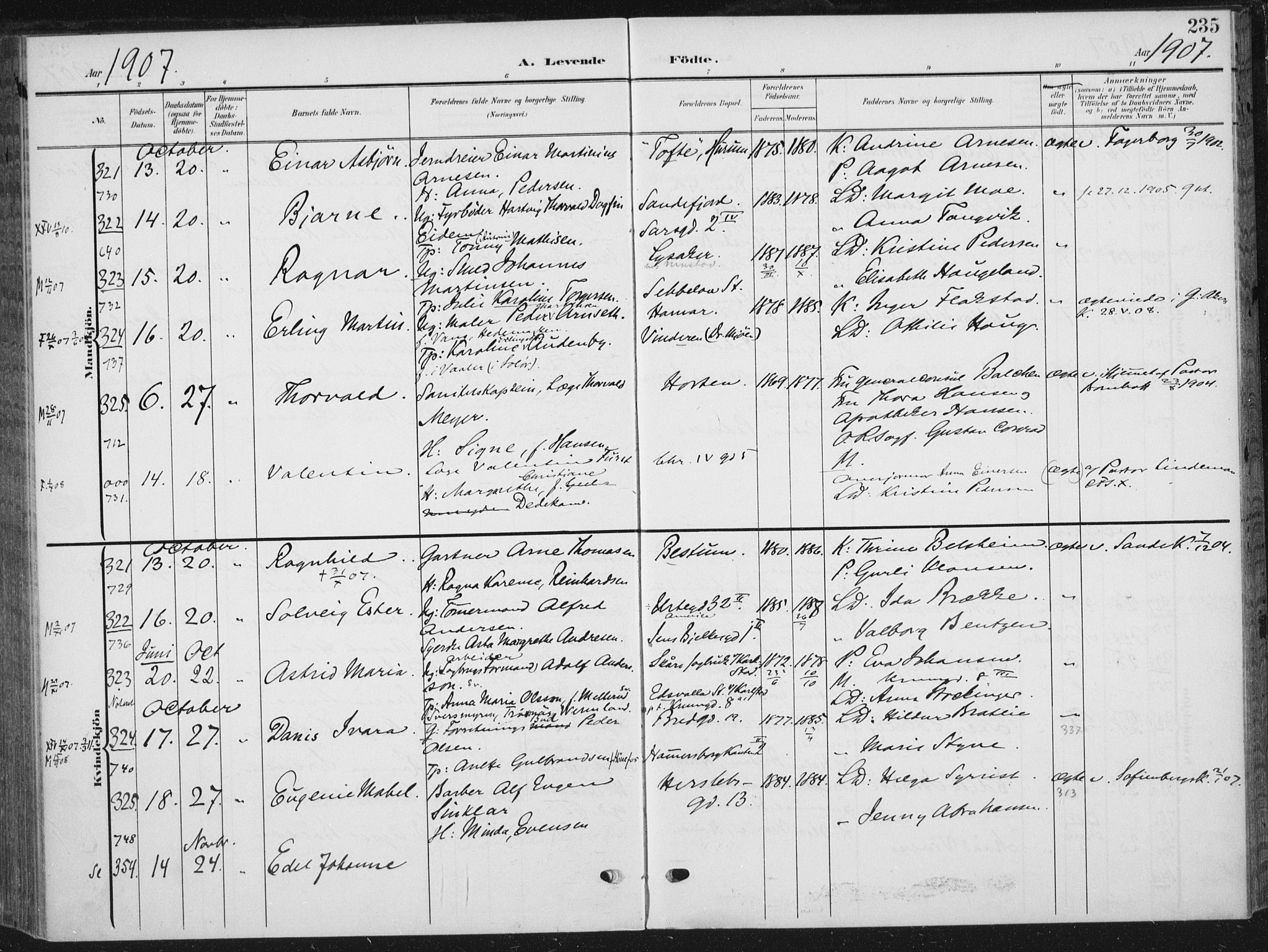 Rikshospitalet prestekontor Kirkebøker, SAO/A-10309b/F/L0013: Parish register (official) no. 13, 1905-1908, p. 235