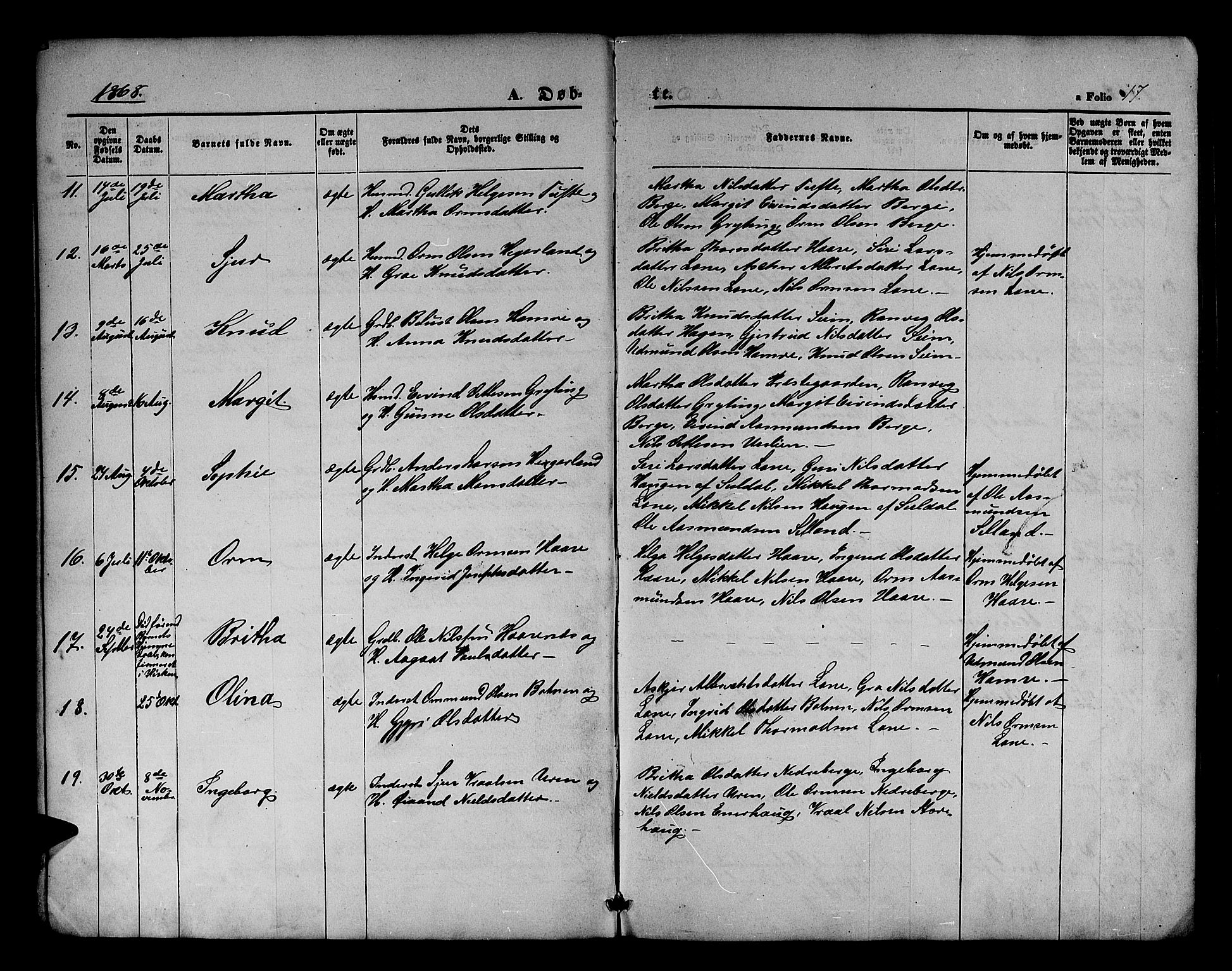 Røldal sokneprestembete, SAB/A-100247: Parish register (copy) no. A 2, 1861-1886, p. 17