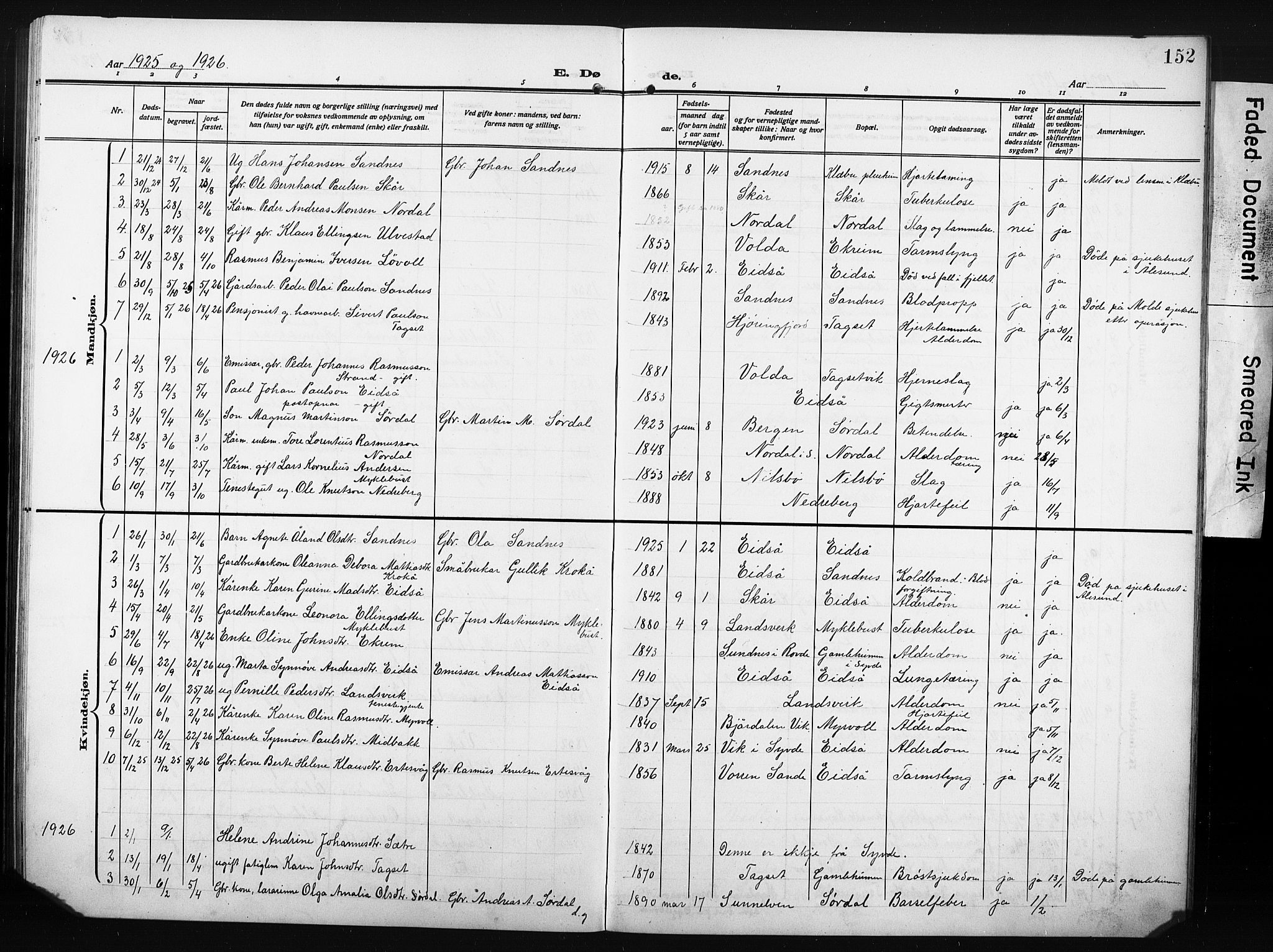 Ministerialprotokoller, klokkerbøker og fødselsregistre - Møre og Romsdal, AV/SAT-A-1454/502/L0028: Parish register (copy) no. 502C02, 1909-1932, p. 152