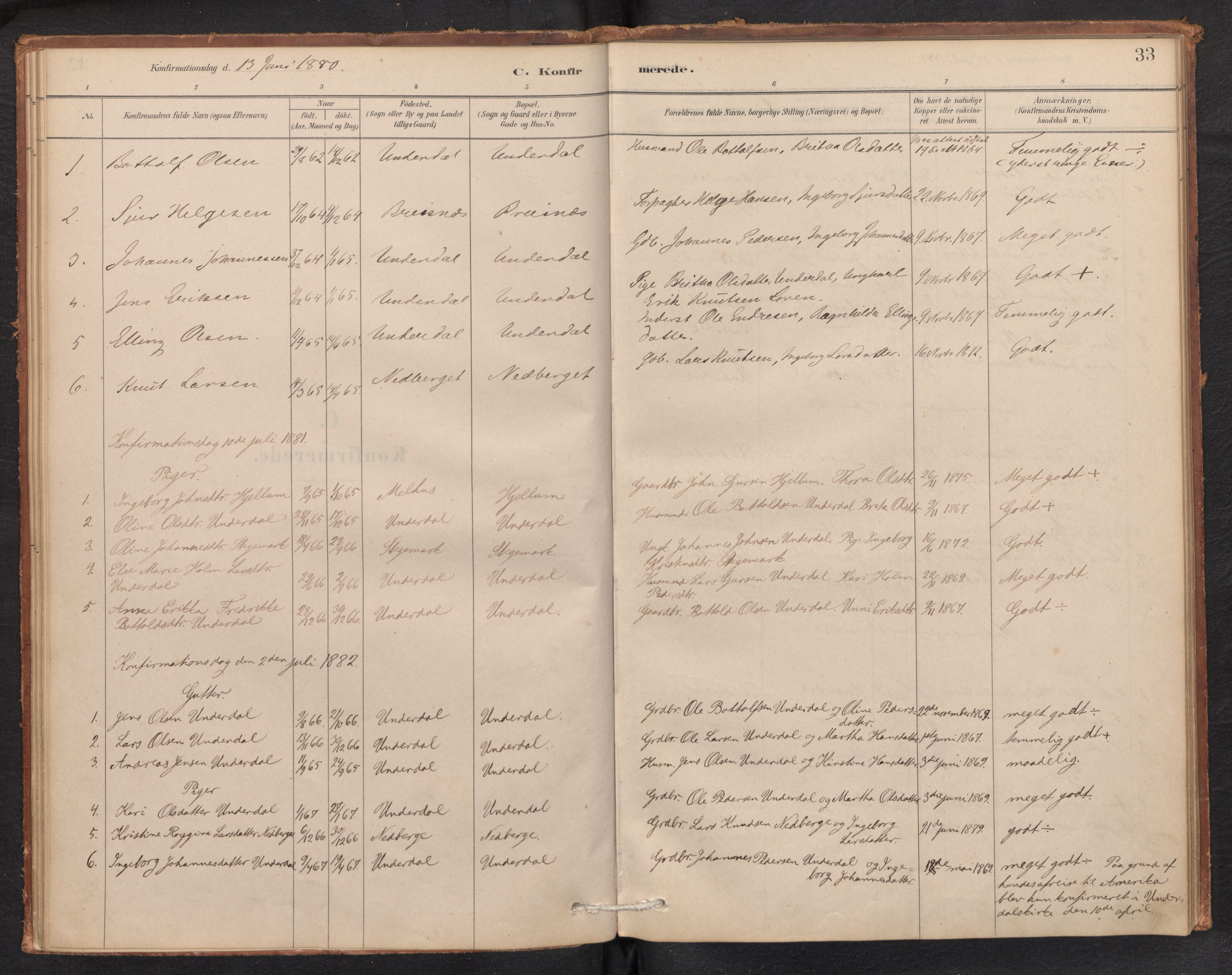 Aurland sokneprestembete, SAB/A-99937/H/Ha/Hae/L0001: Parish register (official) no. E 1, 1880-1907, p. 32b-33a