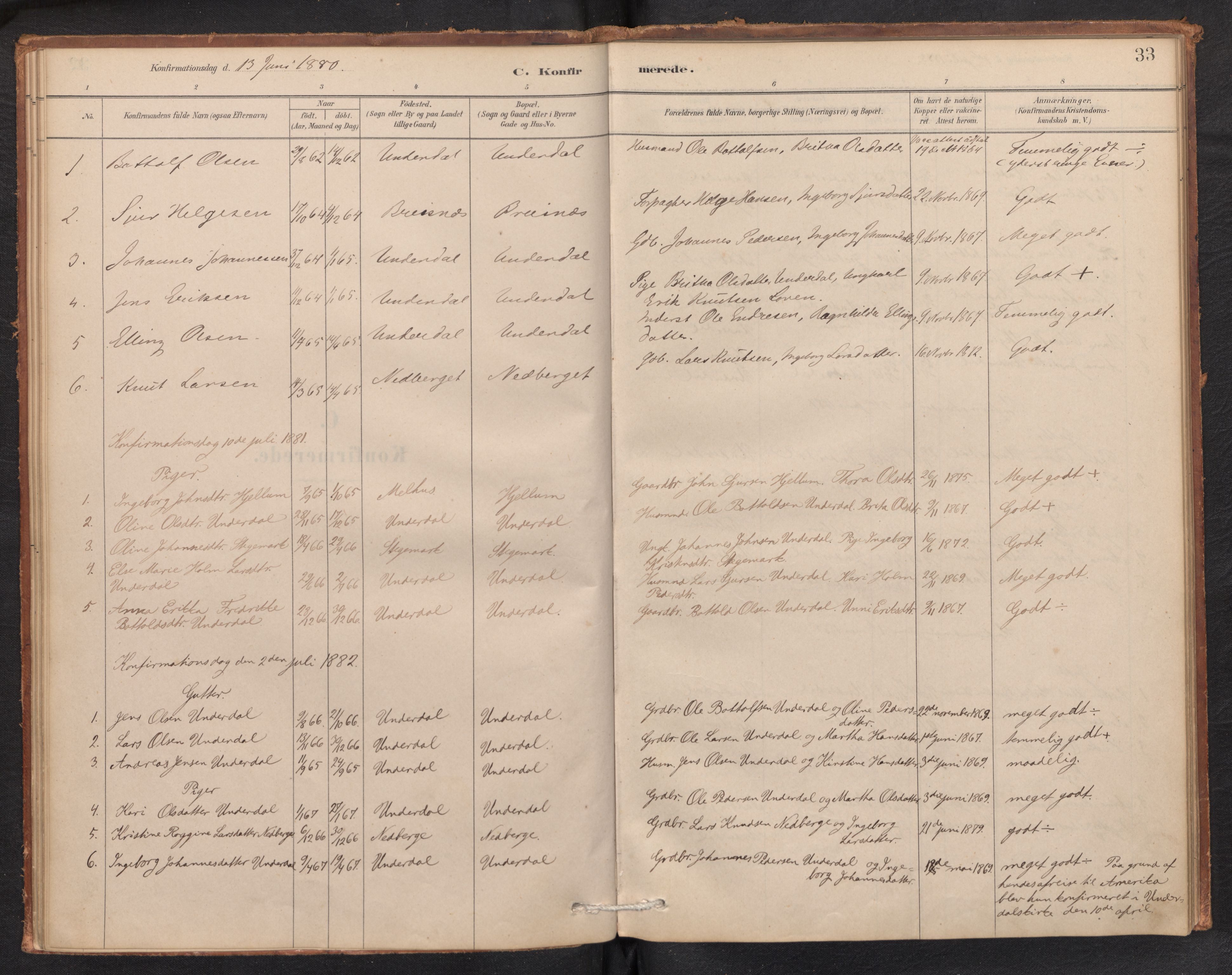 Aurland sokneprestembete, AV/SAB-A-99937/H/Ha/Hae/L0001: Parish register (official) no. E 1, 1880-1907, p. 32b-33a