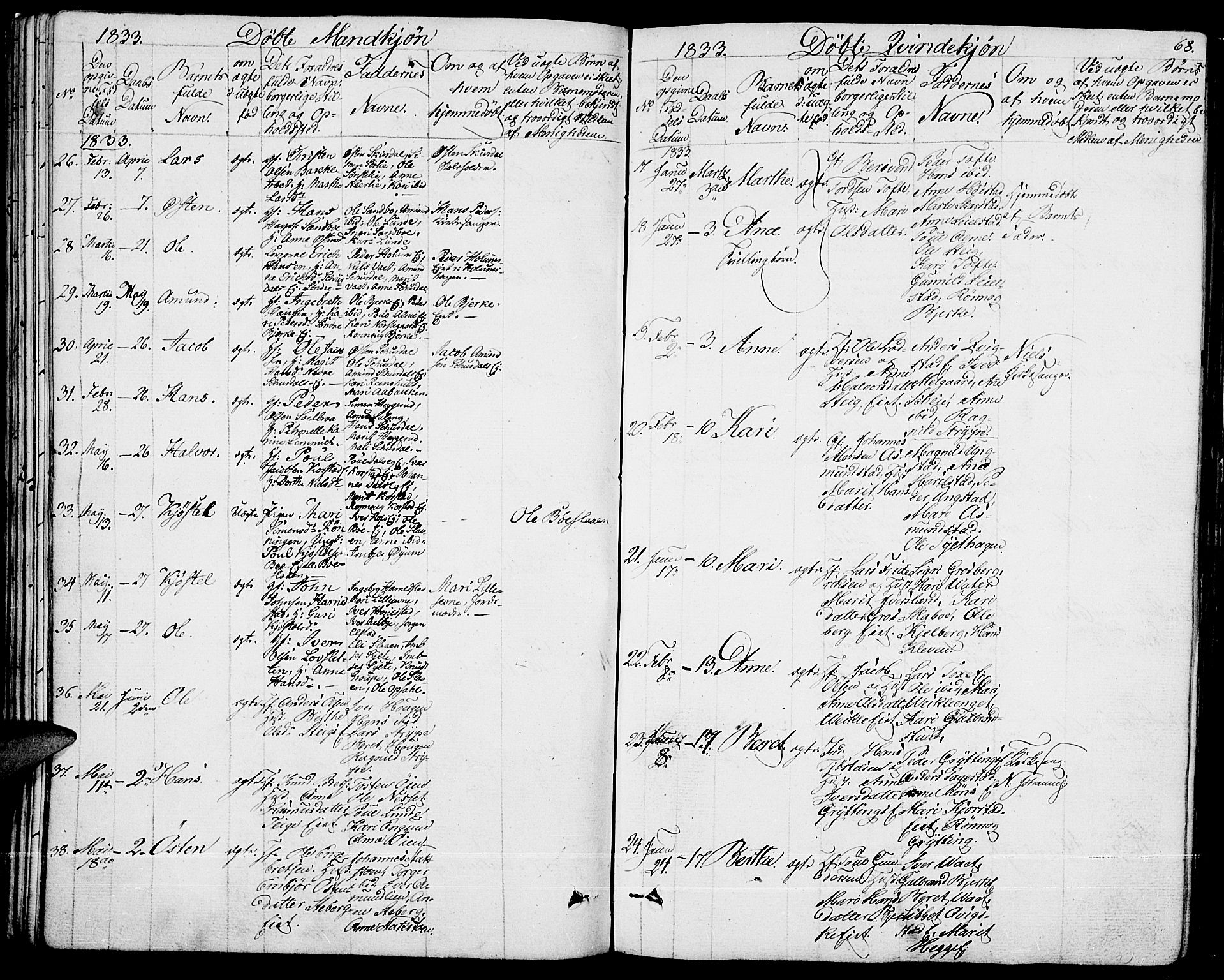 Fron prestekontor, AV/SAH-PREST-078/H/Ha/Haa/L0003: Parish register (official) no. 3, 1828-1838, p. 68