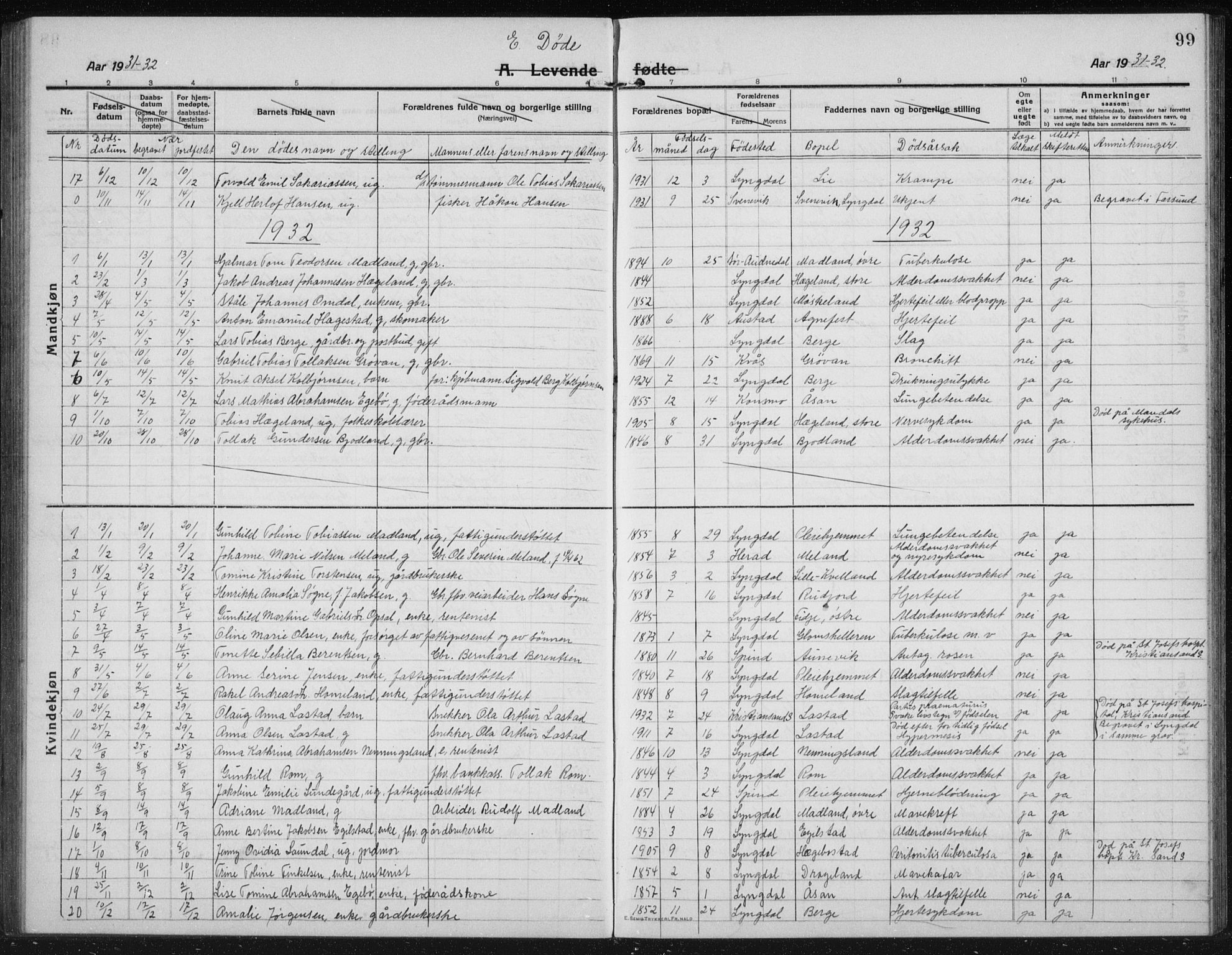 Lyngdal sokneprestkontor, AV/SAK-1111-0029/F/Fb/Fbc/L0006: Parish register (copy) no. B 6, 1914-1934, p. 99