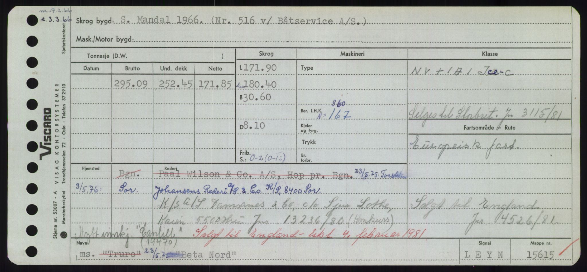 Sjøfartsdirektoratet med forløpere, Skipsmålingen, AV/RA-S-1627/H/Hd/L0003: Fartøy, B-Bev, p. 945