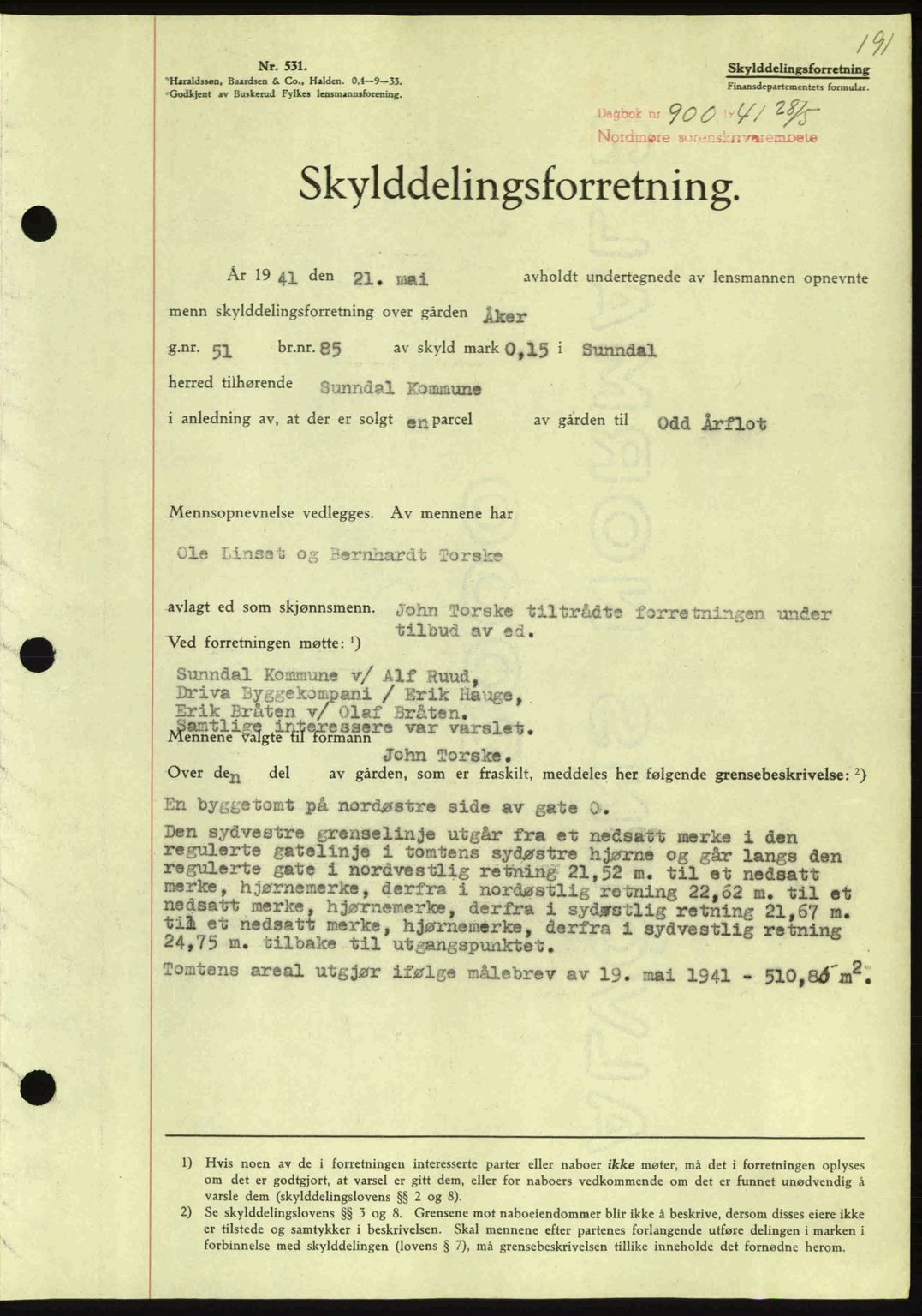 Nordmøre sorenskriveri, SAT/A-4132/1/2/2Ca: Mortgage book no. A90, 1941-1941, Diary no: : 900/1941