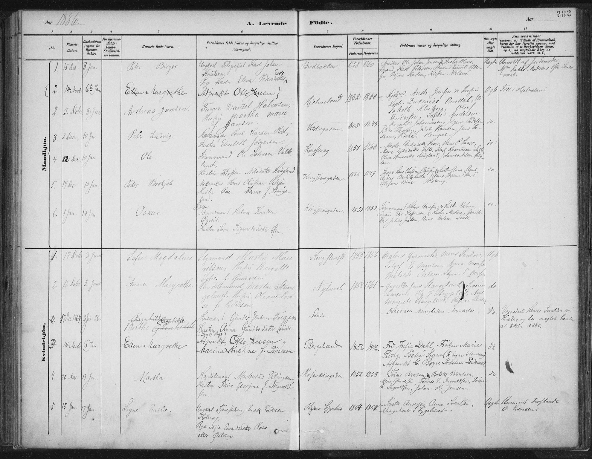 St. Petri sokneprestkontor, SAST/A-101813/001/30/30BB/L0004: Parish register (copy) no. B 4, 1878-1890, p. 282