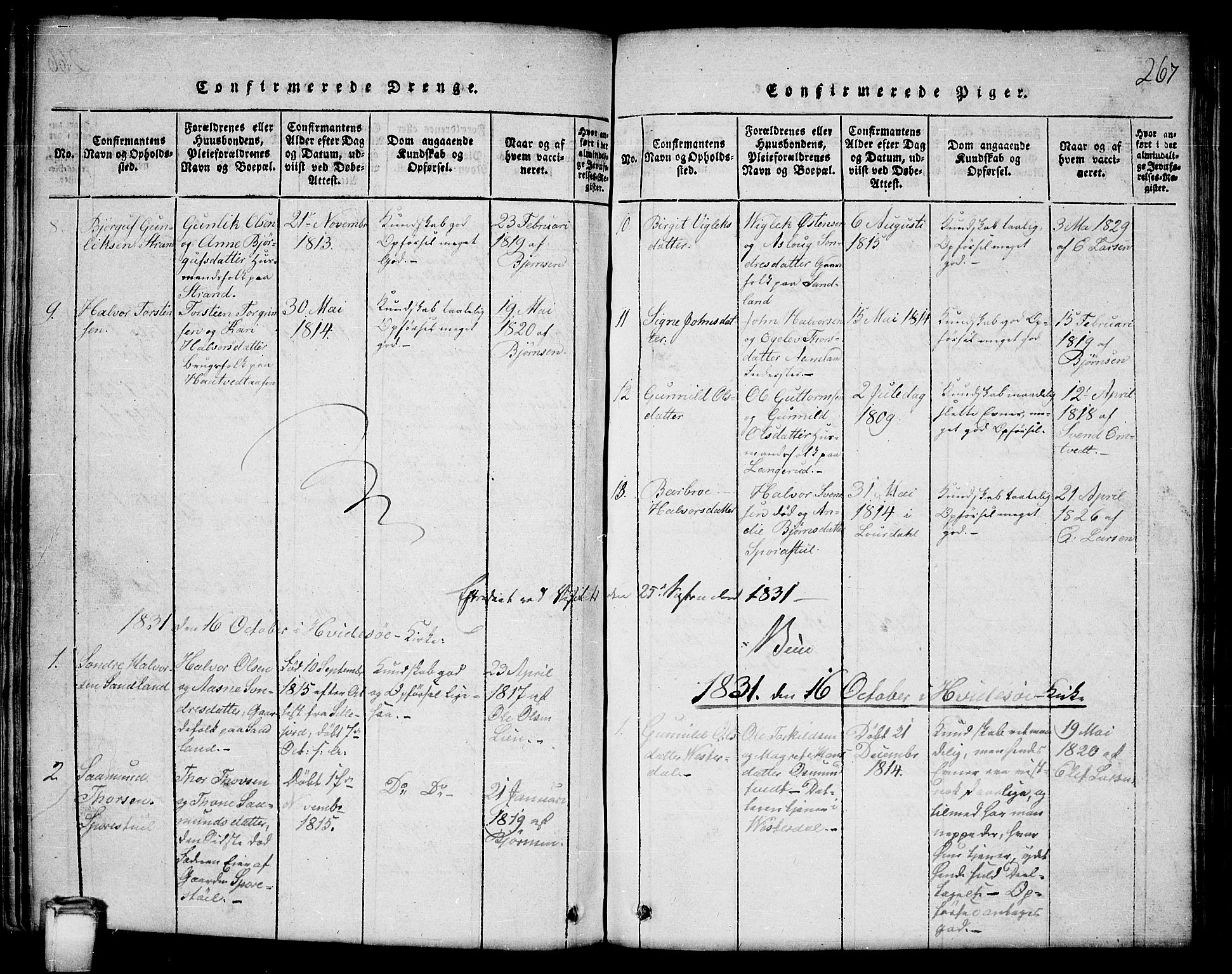 Kviteseid kirkebøker, SAKO/A-276/G/Gb/L0001: Parish register (copy) no. II 1, 1815-1842, p. 267