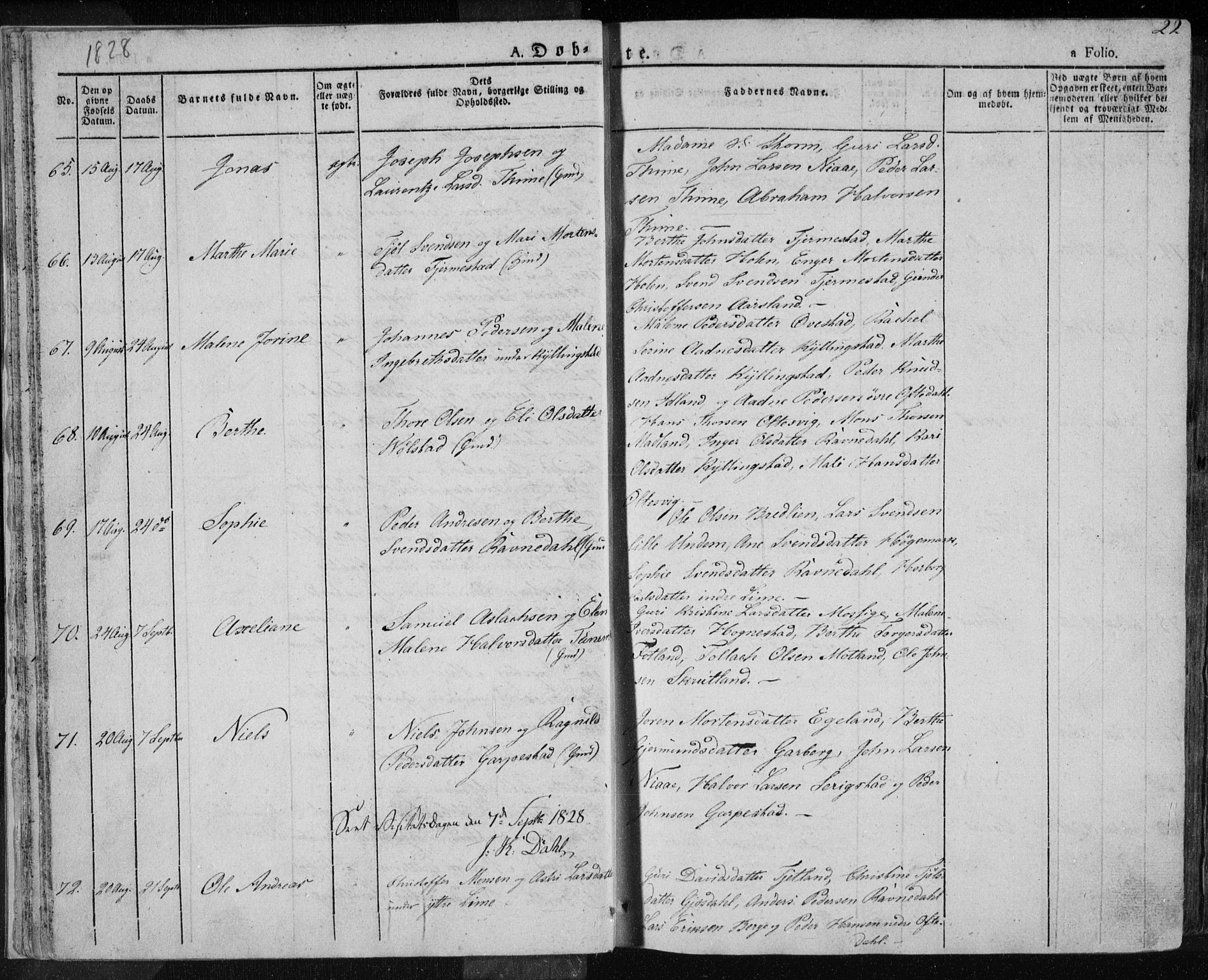 Lye sokneprestkontor, AV/SAST-A-101794/001/30BA/L0004: Parish register (official) no. A 4, 1826-1841, p. 22