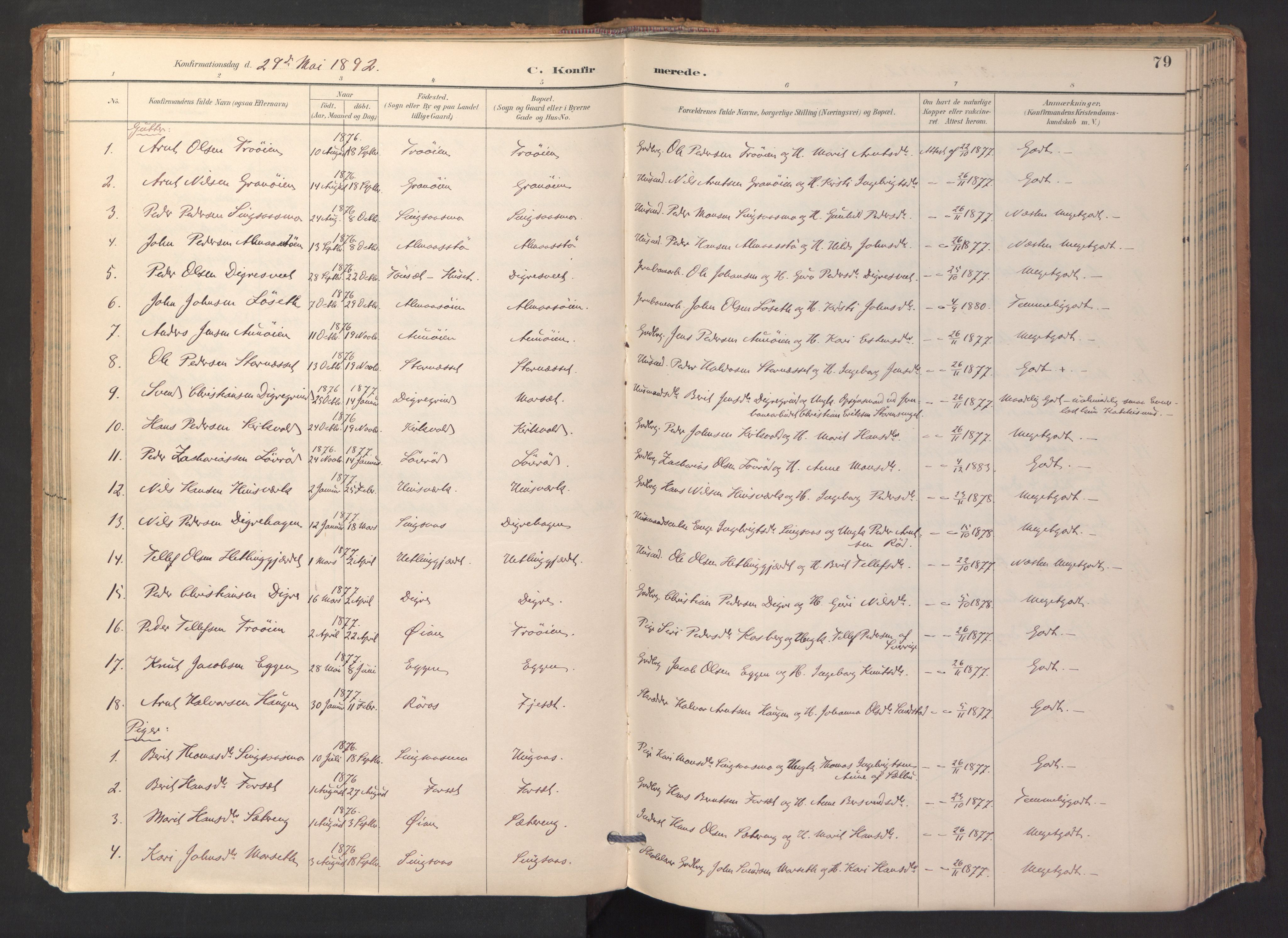 Ministerialprotokoller, klokkerbøker og fødselsregistre - Sør-Trøndelag, SAT/A-1456/688/L1025: Parish register (official) no. 688A02, 1891-1909, p. 79