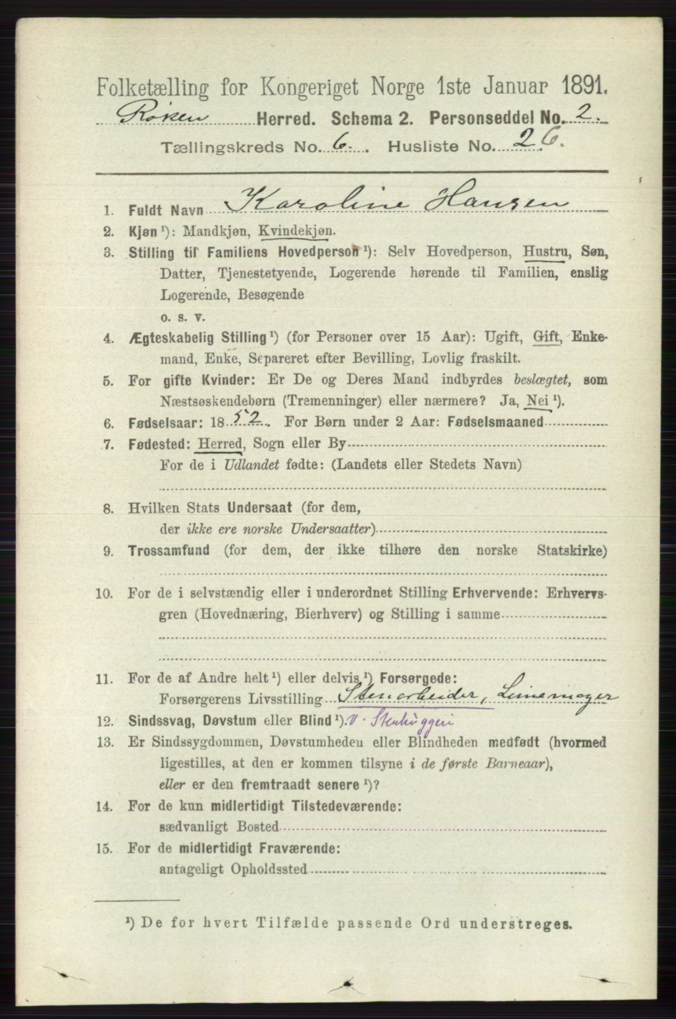 RA, 1891 census for 0627 Røyken, 1891, p. 3765
