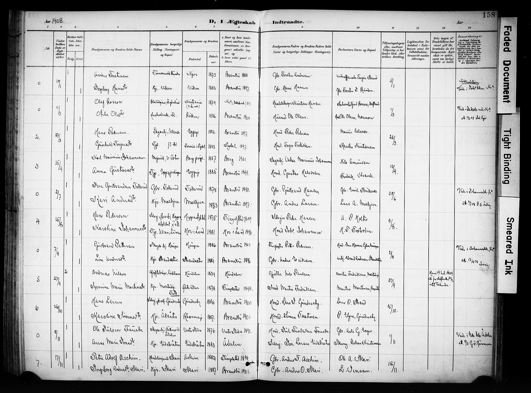 Brandbu prestekontor, SAH/PREST-114/H/Ha/Haa/L0001: Parish register (official) no. 1, 1900-1912, p. 158