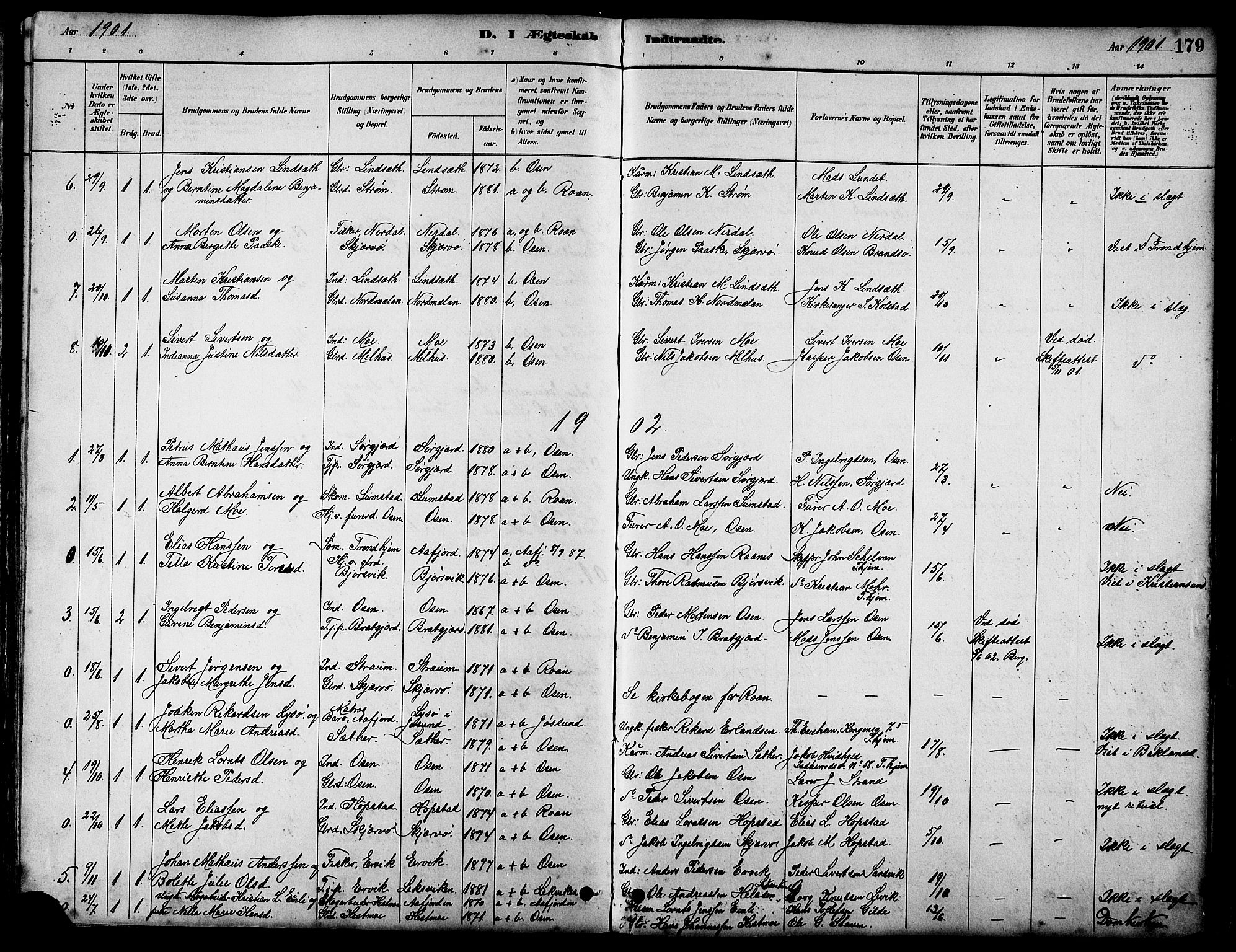 Ministerialprotokoller, klokkerbøker og fødselsregistre - Sør-Trøndelag, SAT/A-1456/658/L0726: Parish register (copy) no. 658C02, 1883-1908, p. 179