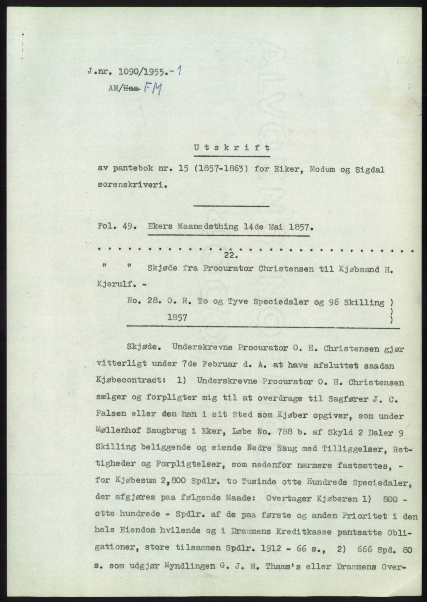 Statsarkivet i Kongsberg, AV/SAKO-A-0001/E/Ee/L0004: Avskrifter, SAO jnr. 802/1955 - 1192/1955, 1955, p. 356