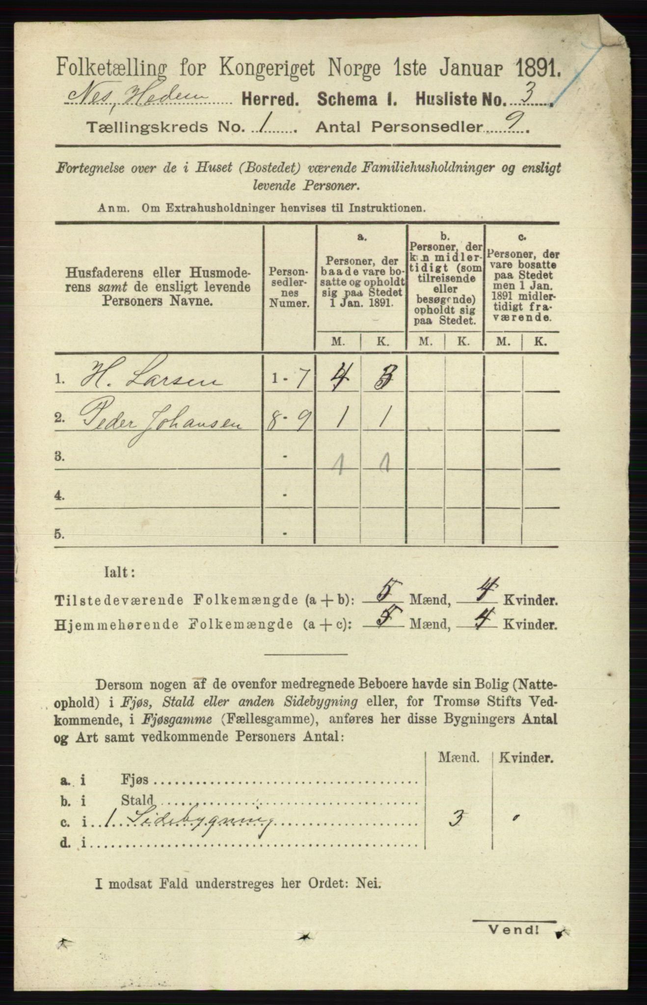 RA, 1891 census for 0411 Nes, 1891, p. 28