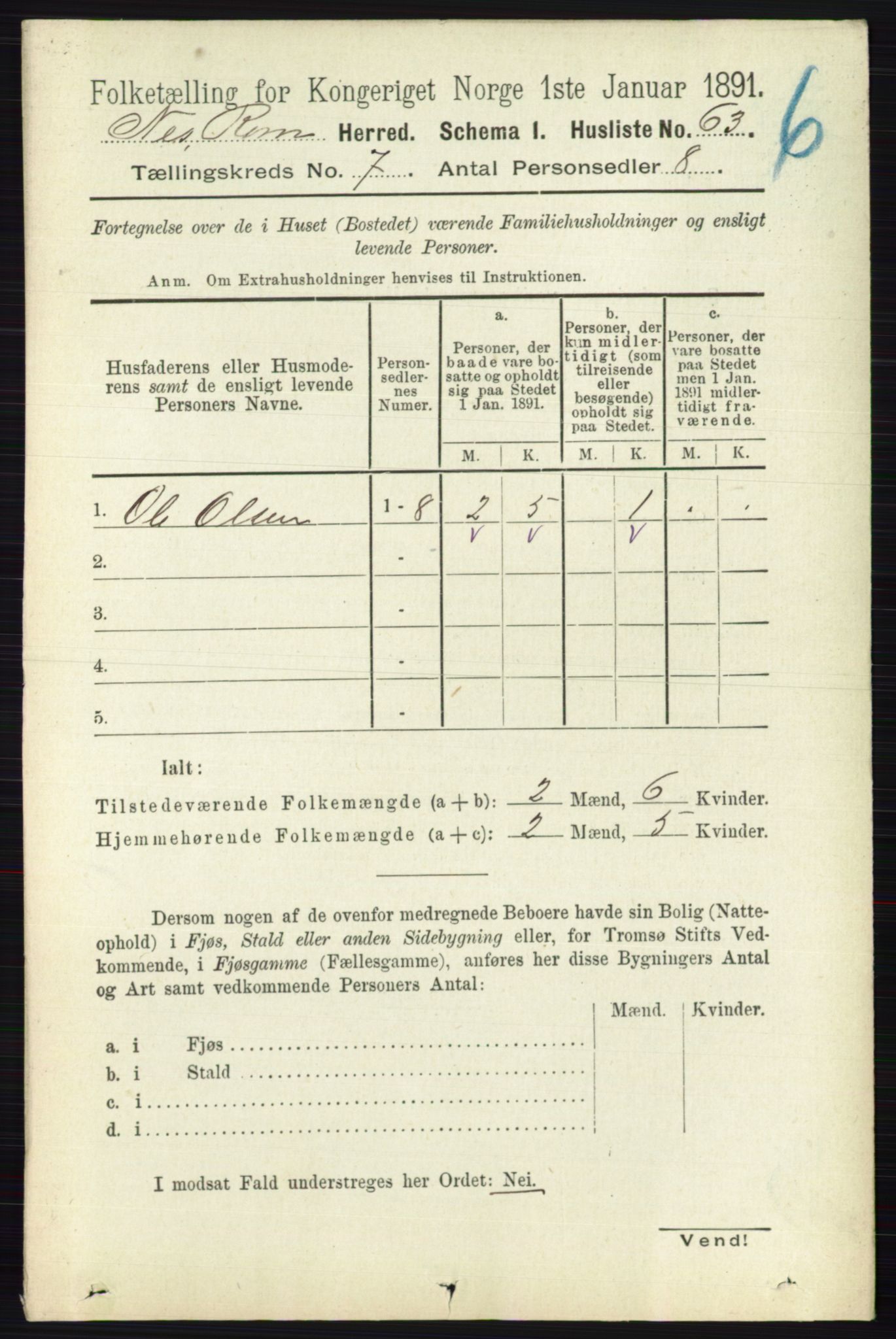 RA, 1891 census for 0236 Nes, 1891, p. 4007