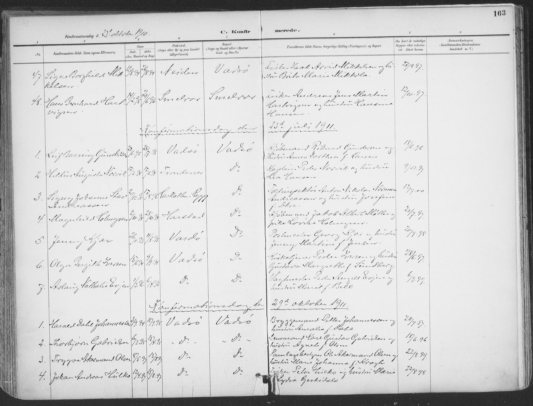 Vadsø sokneprestkontor, SATØ/S-1325/H/Ha/L0007kirke: Parish register (official) no. 7, 1896-1916, p. 163