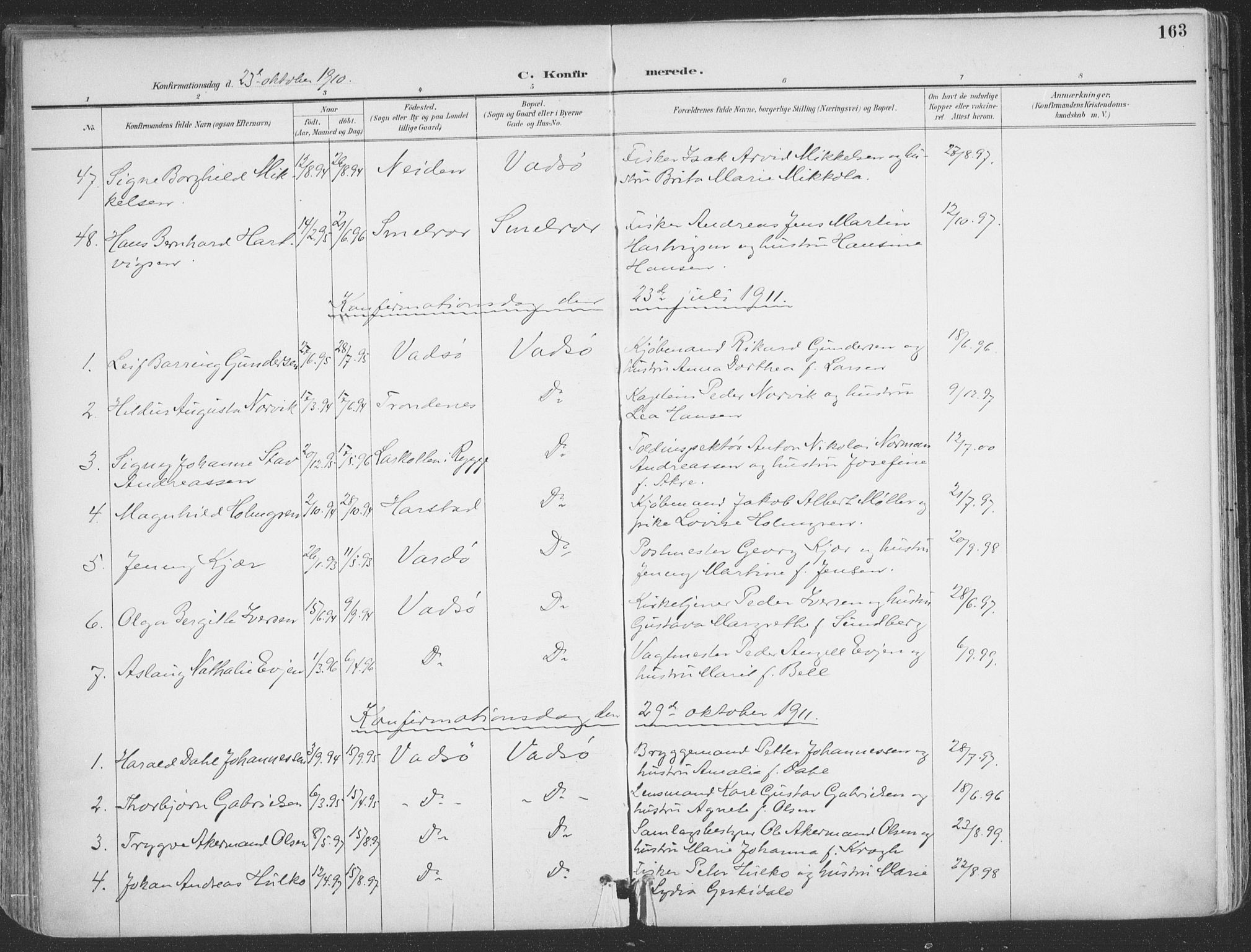 Vadsø sokneprestkontor, AV/SATØ-S-1325/H/Ha/L0007kirke: Parish register (official) no. 7, 1896-1916, p. 163