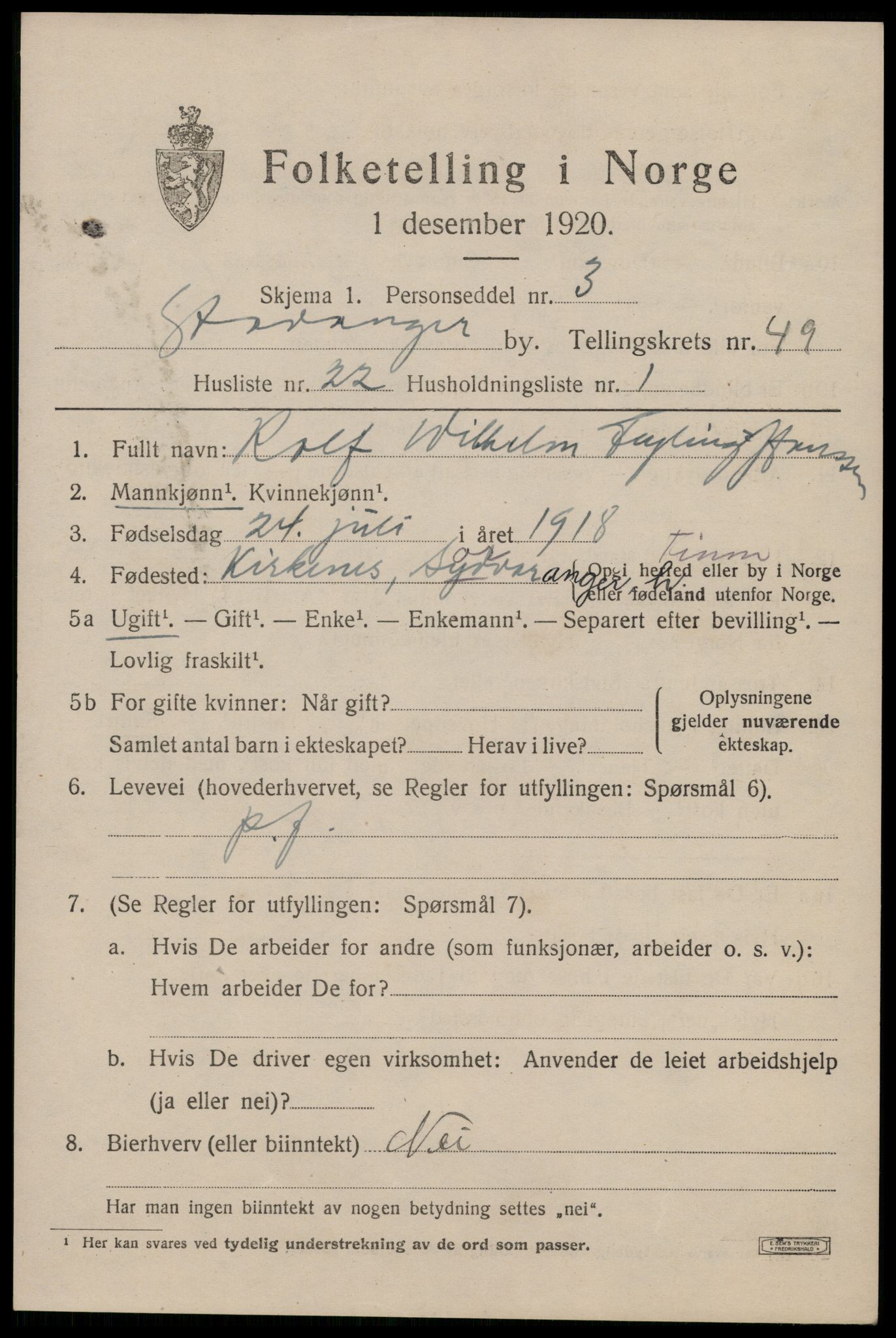 SAST, 1920 census for Stavanger, 1920, p. 118716