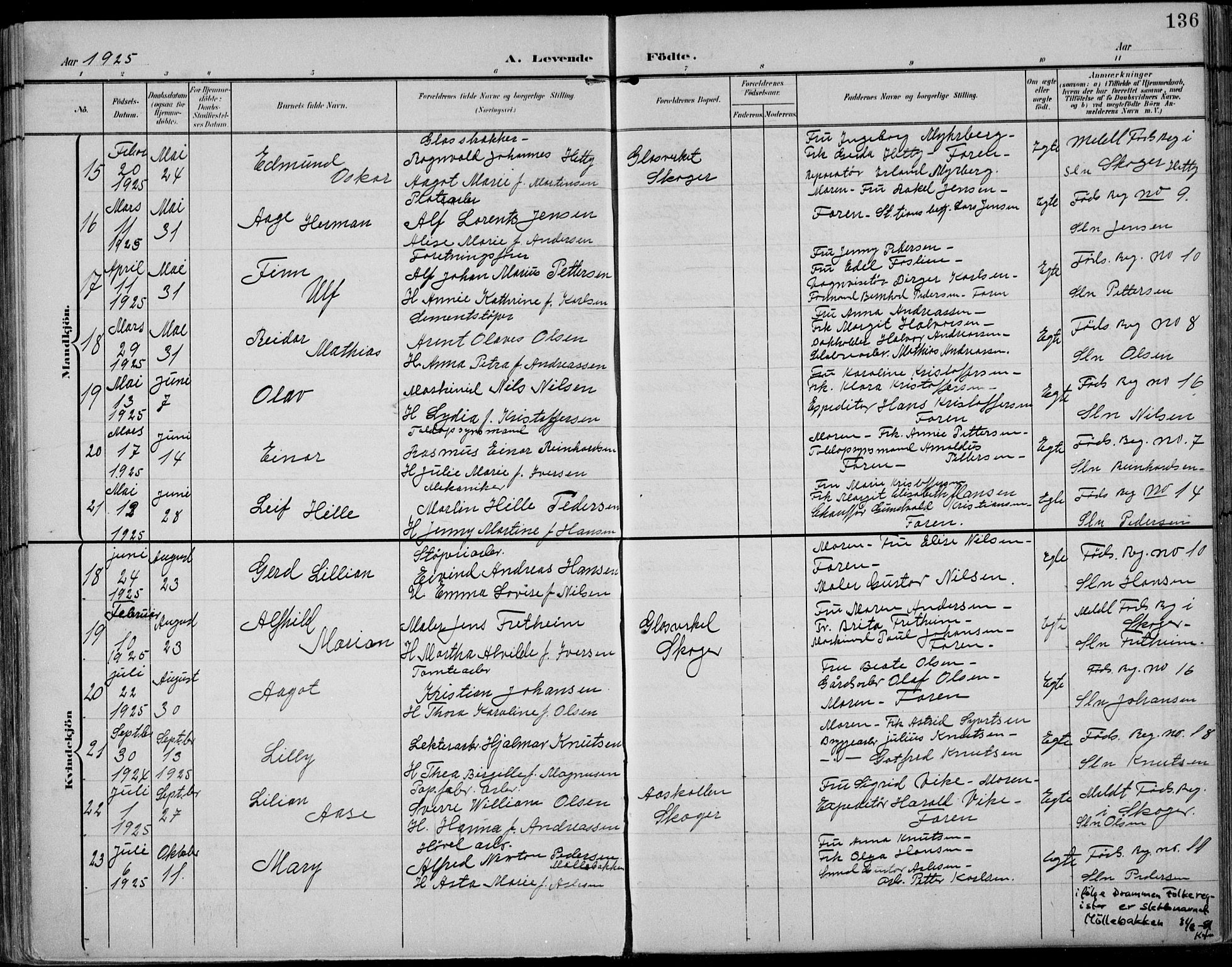 Strømsø kirkebøker, AV/SAKO-A-246/F/Fb/L0008: Parish register (official) no. II 8, 1902-1933, p. 136