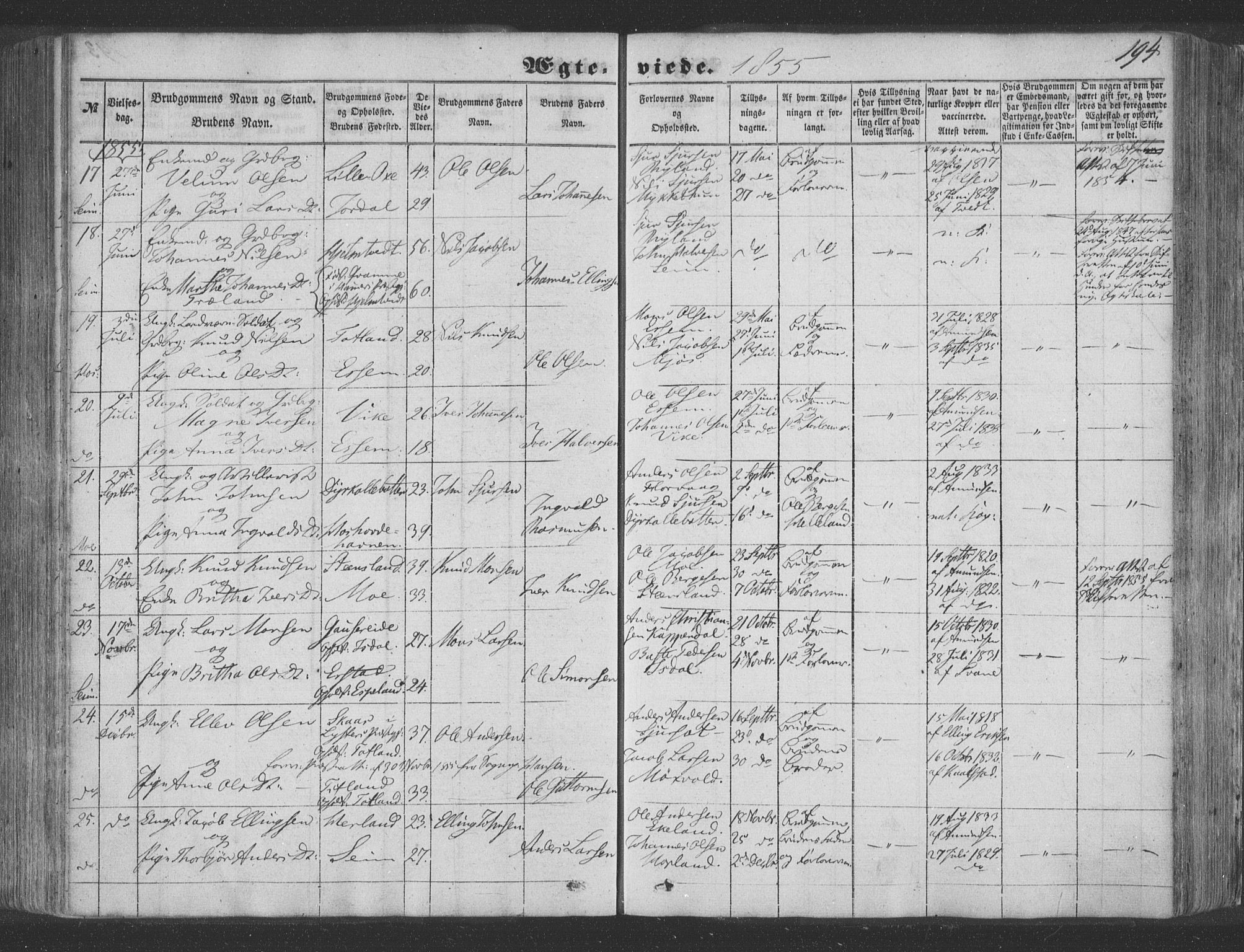 Hosanger sokneprestembete, AV/SAB-A-75801/H/Haa: Parish register (official) no. A 8, 1849-1863, p. 194