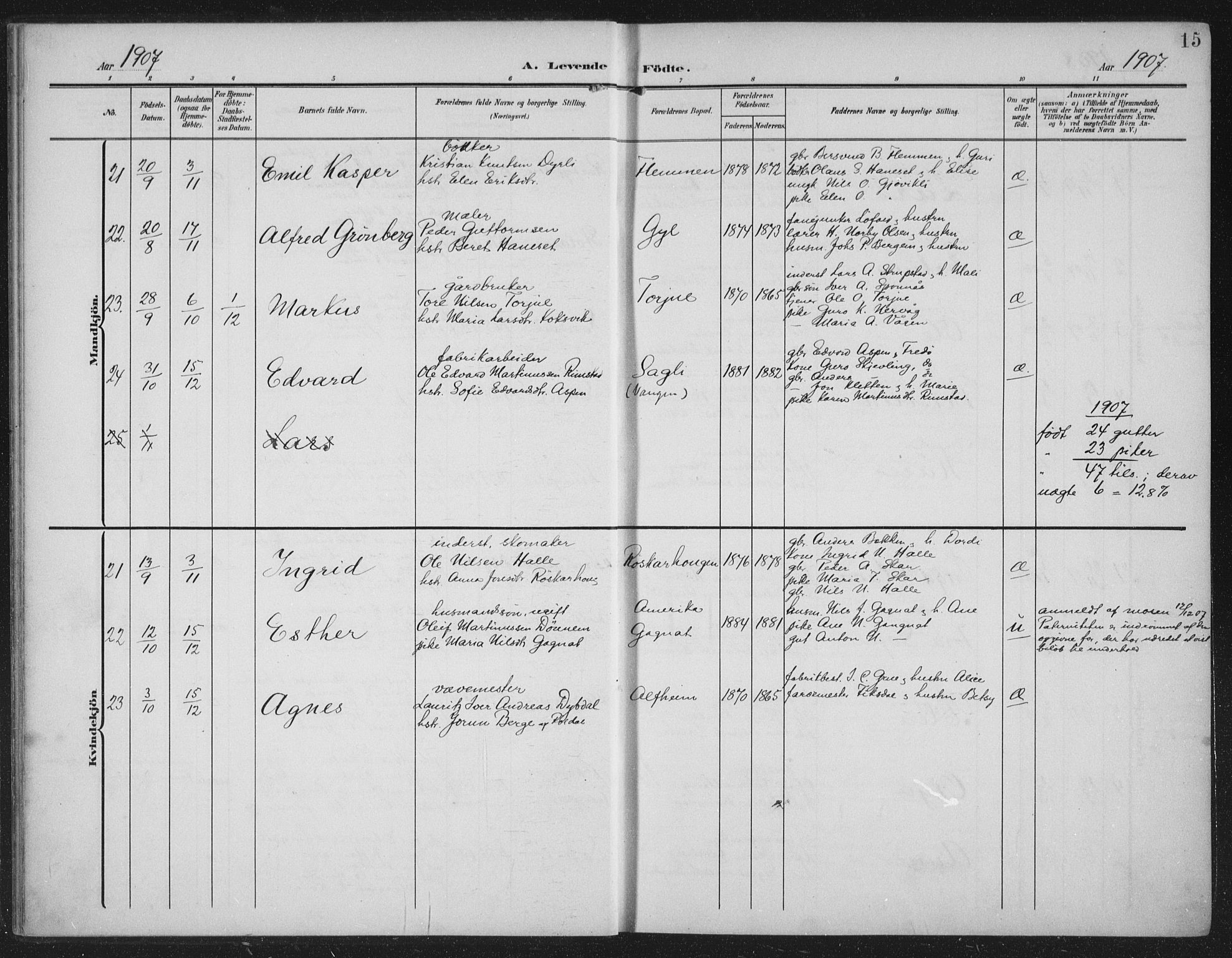 Ministerialprotokoller, klokkerbøker og fødselsregistre - Møre og Romsdal, AV/SAT-A-1454/586/L0989: Parish register (official) no. 586A15, 1906-1915, p. 15